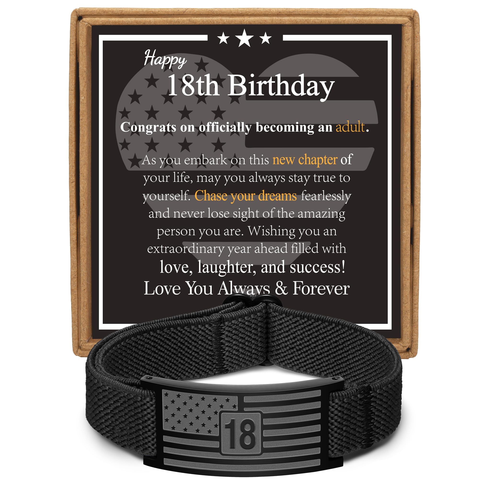 Gnamy Birthday Gifts for Men Boys, 10th 13th 16th 18th 20th 21st 30th 40th Birthday Jewelry for Him, Adjustable American Flag Elastic Strap Bracelet