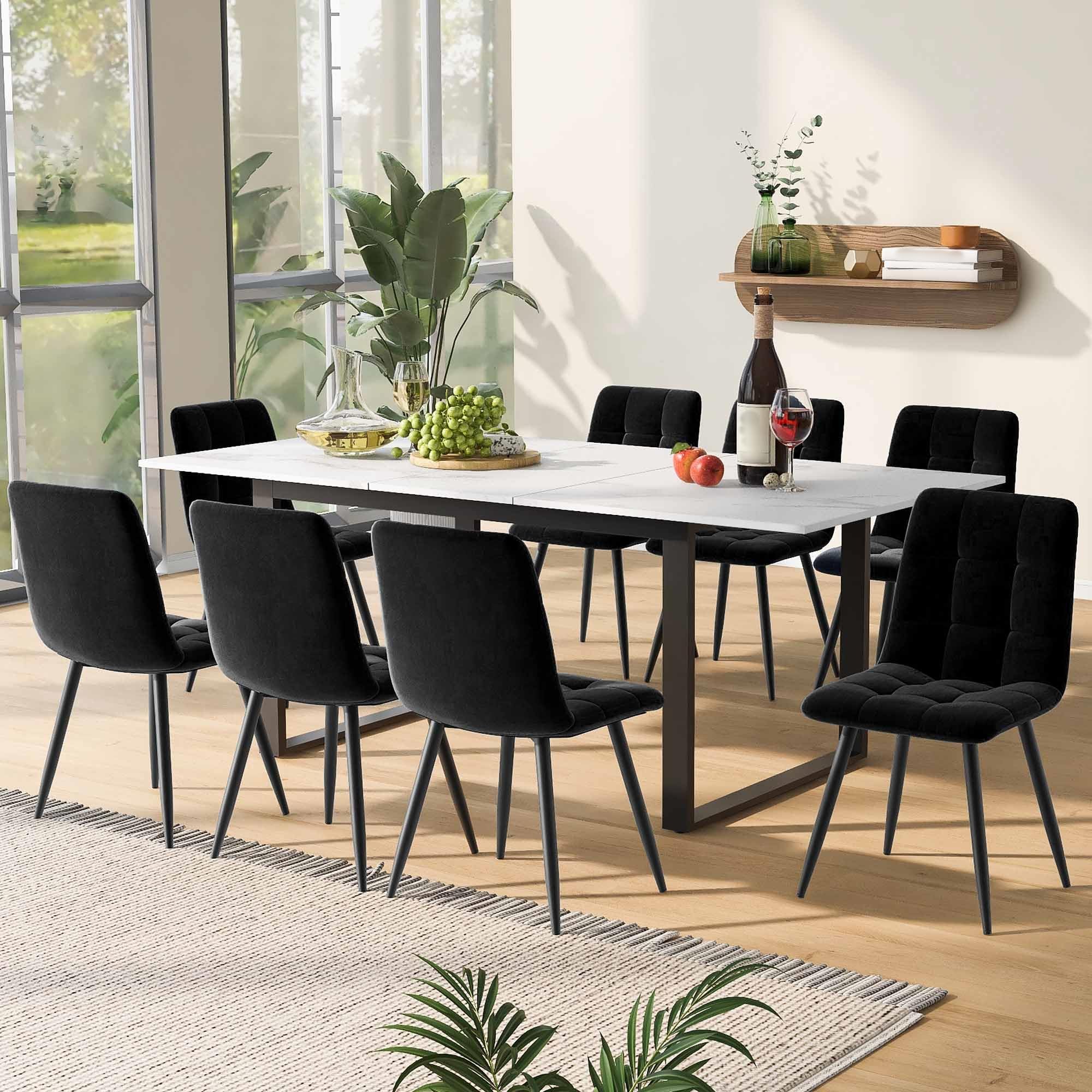 Tavolo da pranzo allungabile 140-180x70x75 cm, tavolo rettangolare da cucina, tavolo da pranzo con piano in marmo e gambe in metallo, tavolo allungabile per 4-8 persone, per soggiorno e sala da pranzo