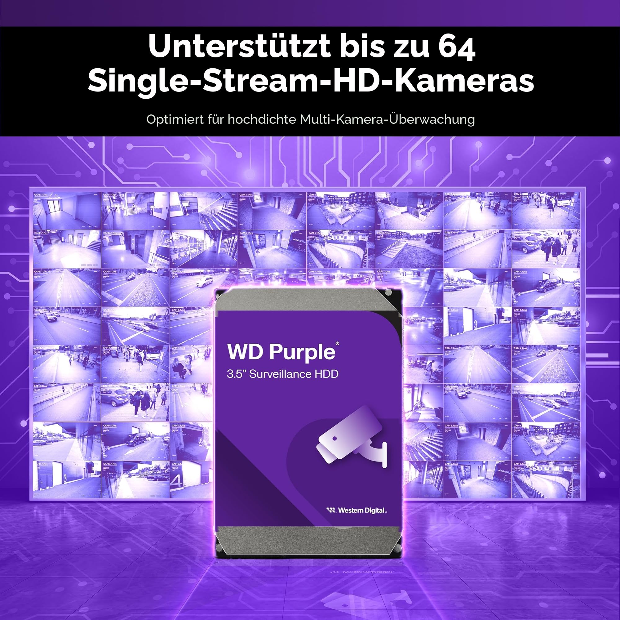 WD Purple™, 2TB | 8.9 cm SATA III HDD mit WD AllFrame Technologie und 180TB/Jahr Workload für DVR, NVR und Überwachungssysteme