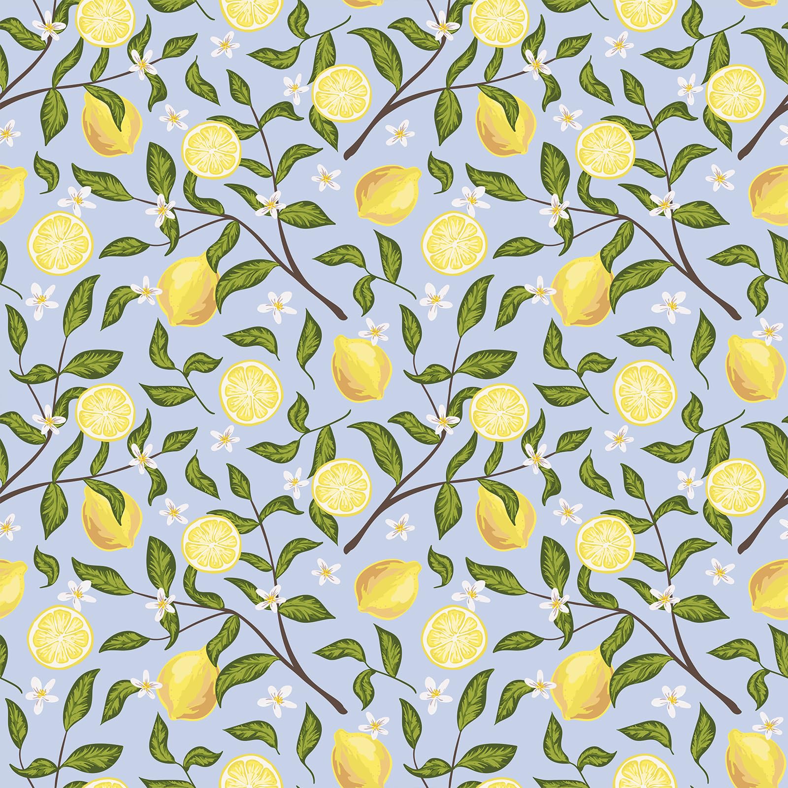 VEELIKE Tapete Zitrone Blau Selbstklebende Tapete Blätter Blau Blumentapete Obst Mustertapete Klebefolie Küche Badezimmer Fototapete Schlafzimmer Wandtapete Wohnzimmer Küchentapete 44.5 cm × 300 cm