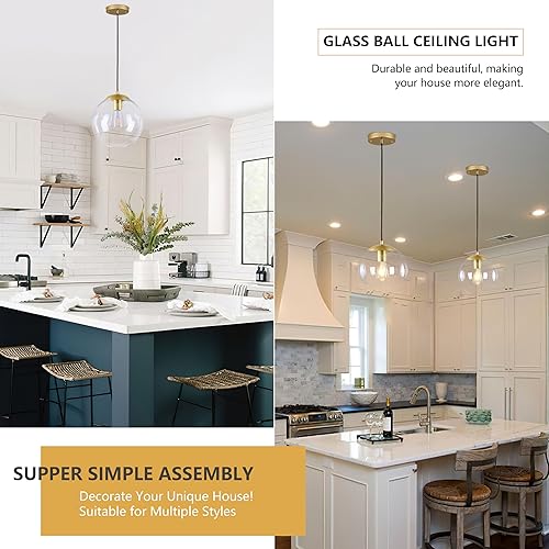 Miniatura 6 de KoKo&Yukina Lámpara colgante de globo dorada de 10 pulgadas, lámpara colgante de globo de vidrio de mediados de siglo, lámpara moderna de mediados