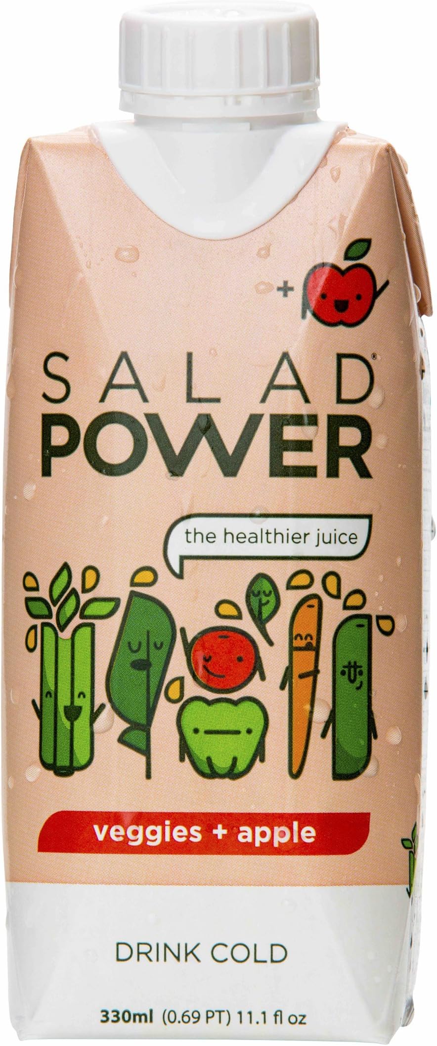 SaladPower Veggies + Apple Juice, 100% Juice, Low Sodium, Vegetables First (Pack of 12)