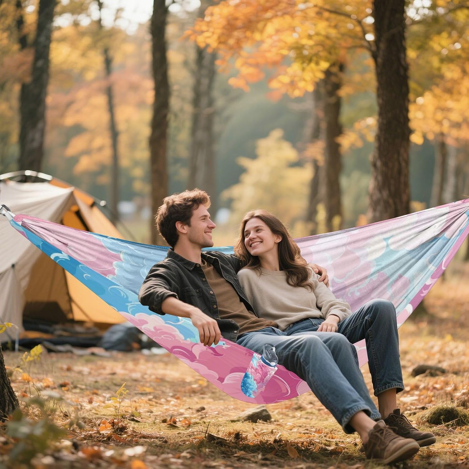 Blush and Blue Clouds Like Cotton Candy. 330lb Capacity Hammocks with Hanging Rope Portable Hammock for Camping & Hiking Essential Base para poner hamaca