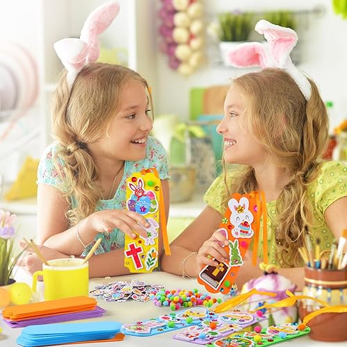 Miniatura 6 de Pasimy 48 juegos de manualidades de Pascua, calcomanías de espuma, marcapáginas de Pascua, manualidades de Pascua en blanco con huevo de Pascua