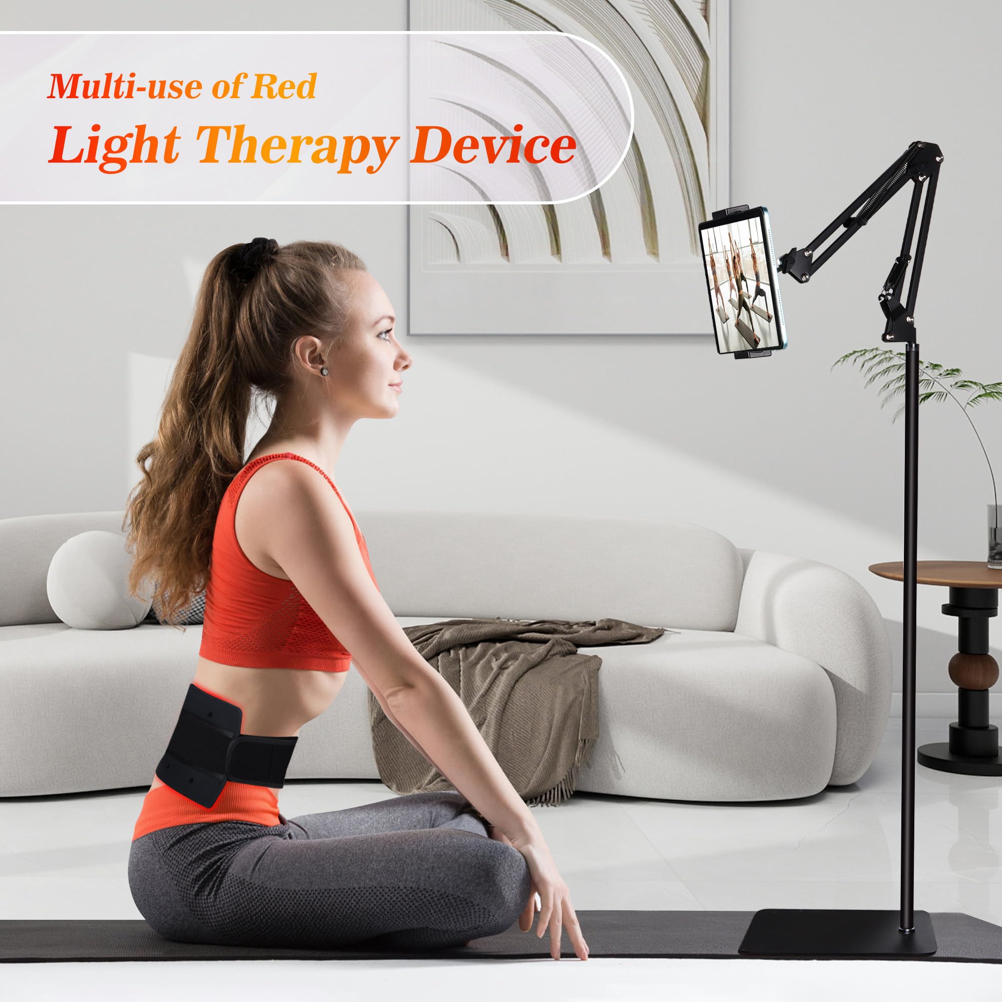Lampe de luminothérapie rouge et infrarouge avec support - Longueur d'onde 660 nm/850 nm - Rotation à 360° - Minuteur - Hauteur réglable et luminosité pour une utilisation complète