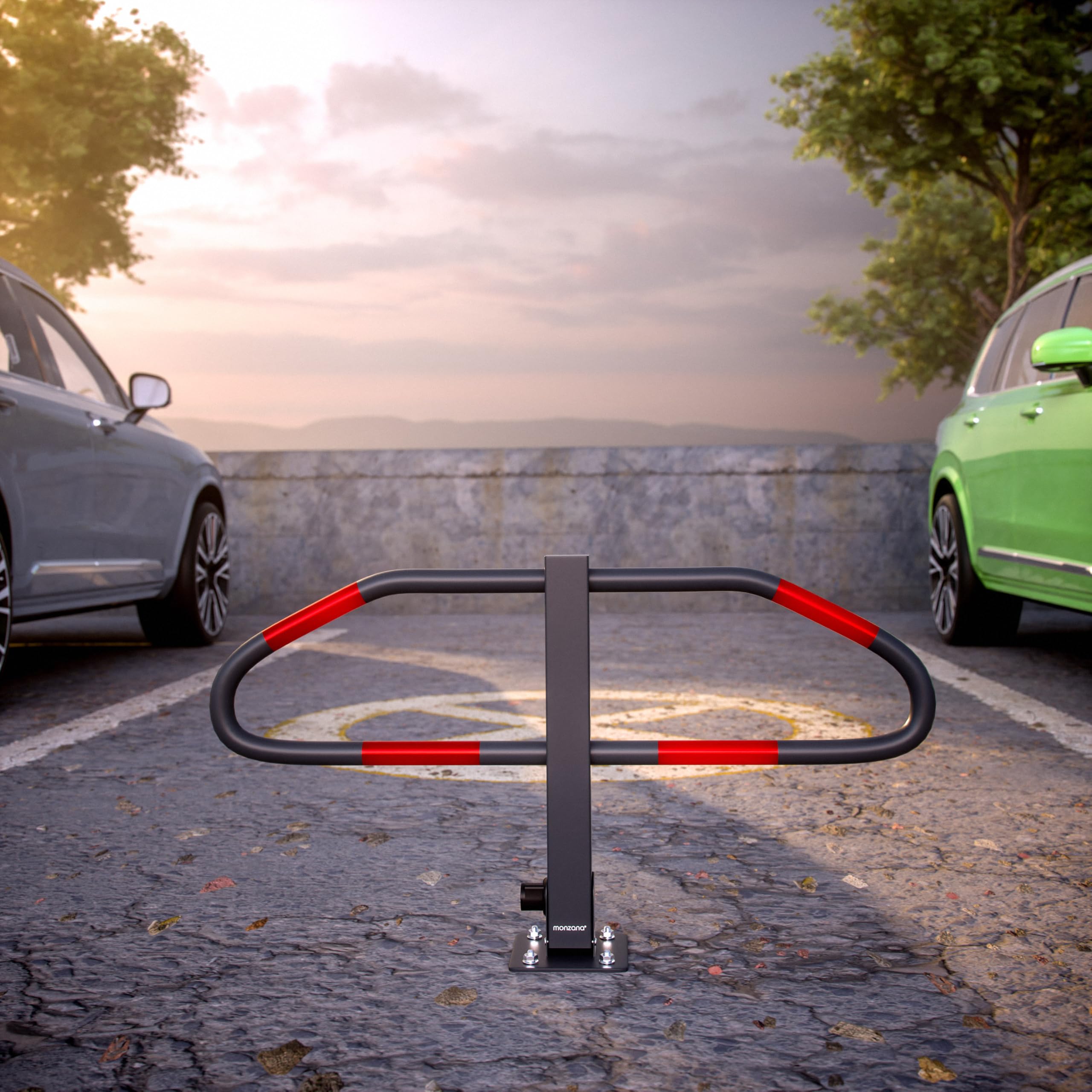 MONZANA® 2x Barrière de parking rabattable en acier forme arc plaque de sol barrière stationnement serrure 2 clés arceau de parking
