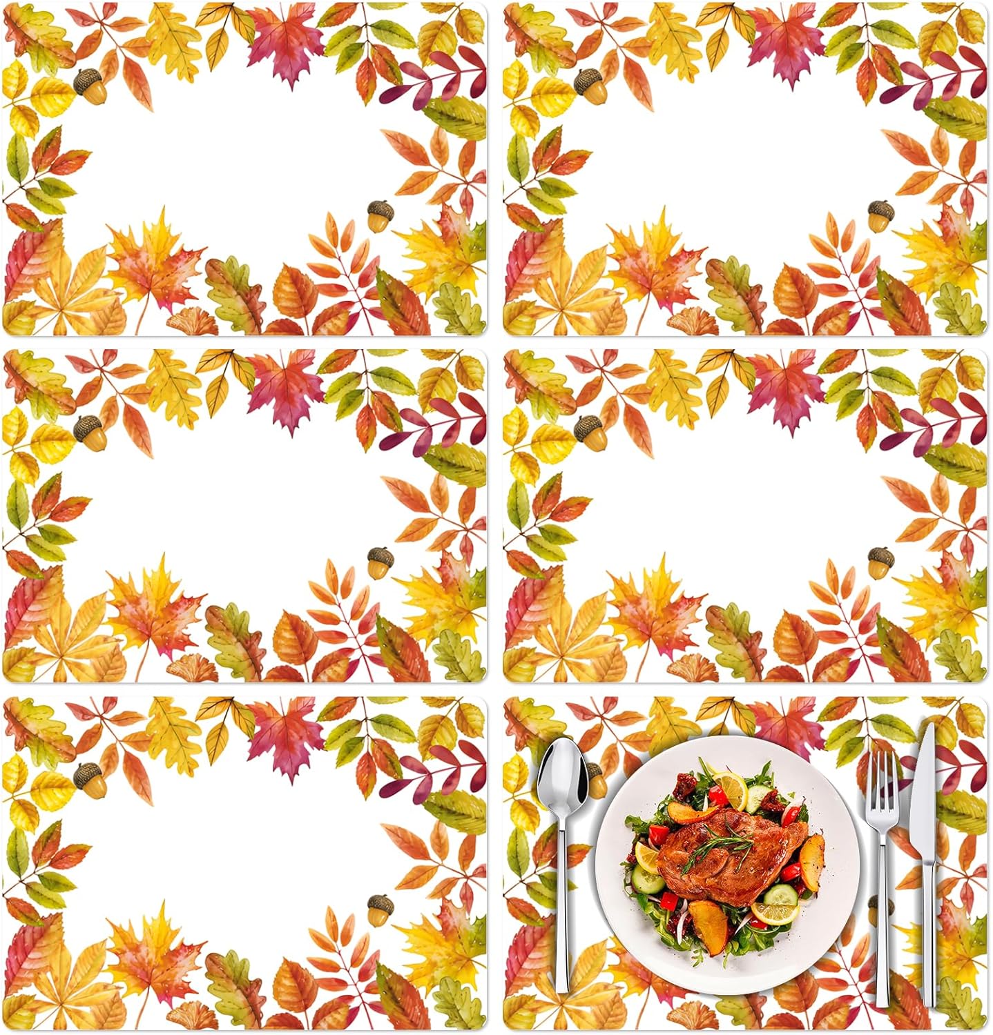 Tarklanda Fall Plastic Placemats Set of 6, Wipeable Maple Leaf Place Mat 11x15.7 Inch Thanksgiving Vinyl Table Placemat for Kitchen Dining Indoor Outdoor Party Decor Yellow Maple
