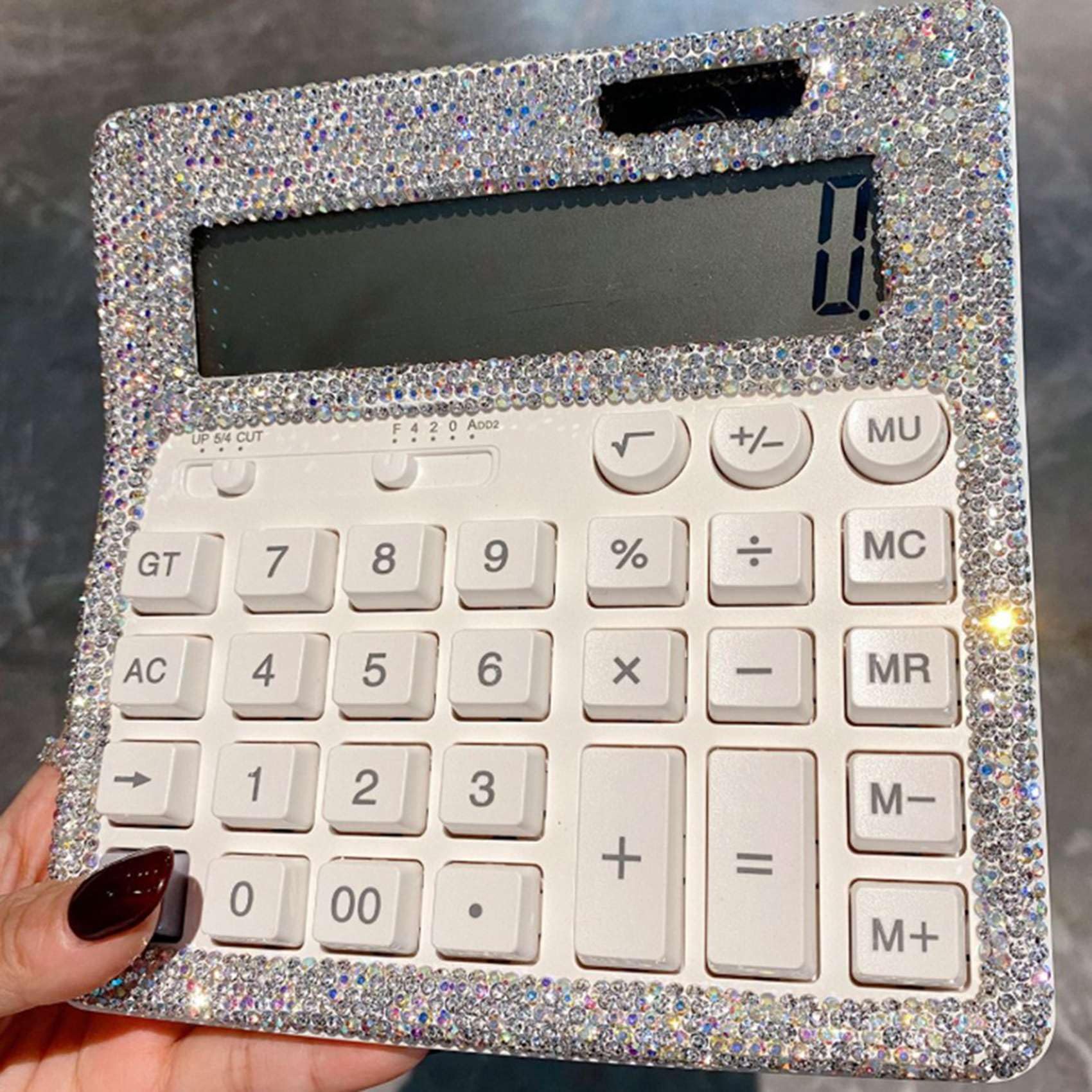 2X Calcolatrice con Cristalli di Strass, Calcolatrice da Tavolo Standard con Display LCD, Calcolatrice Lucida A Batteria e A Energia Solare