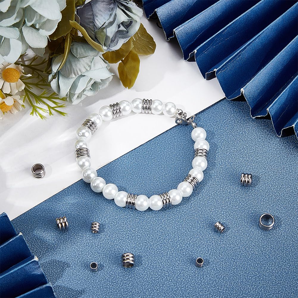 UNICRAFTALE 200 Pz 4mm Perlina Distanziatrice Testurizzate Acciaio Inossidabile Foro 1.5mm Perline Bracciale Rone Distanziatori A Strisce di Metallo Perline Rotonde