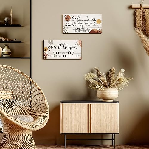 Miniatura 6 de Chunful 2 piezas de decoración de pared para dormitorio, letrero de oración de serenidad con texto en inglés "Give It to God and Go to Sleep", arte