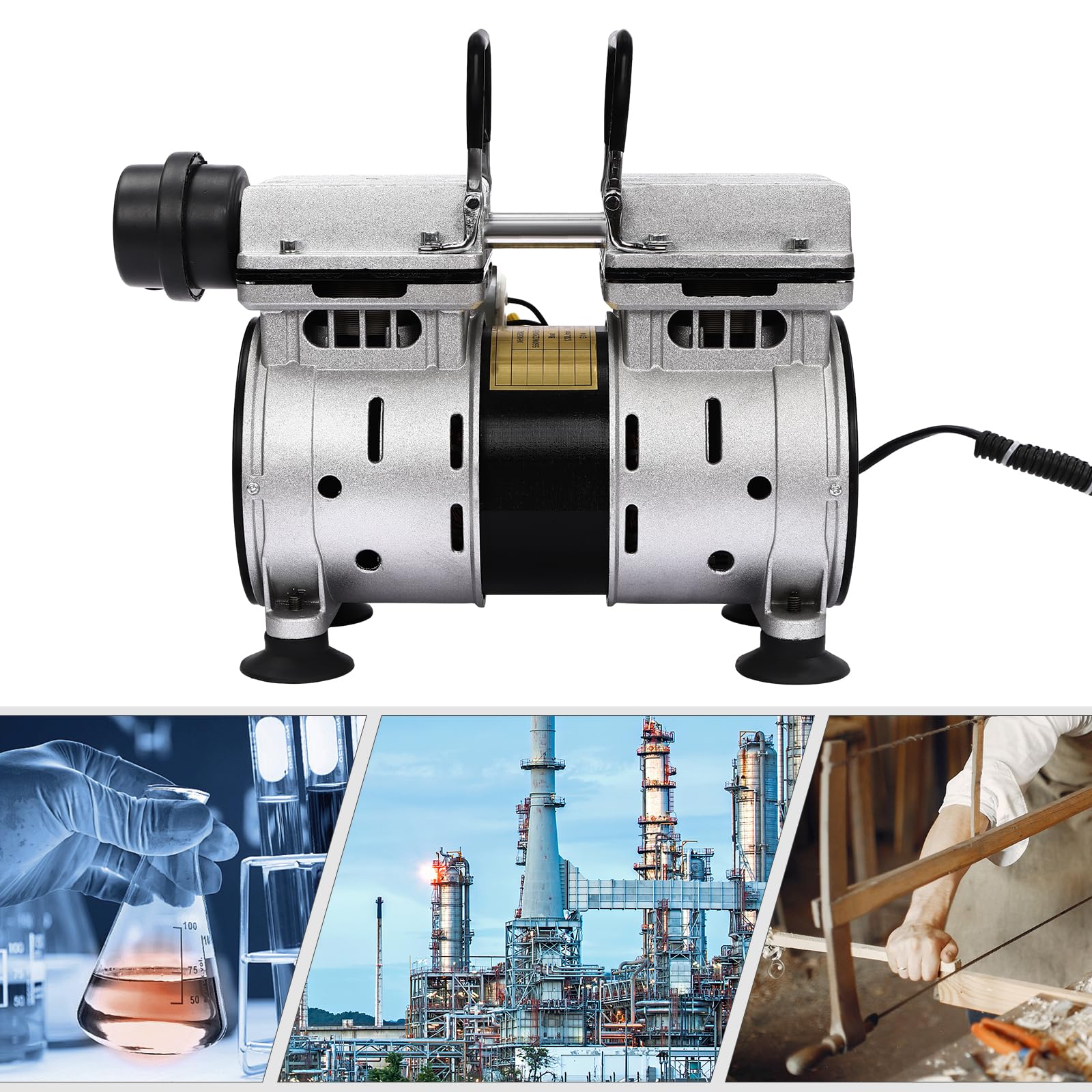Vakuumpumpe Ölfrei Labor Druckpumpe 550W 220V Ölfreie Vakuumpumpe Mit 1400 U/min Und 52dB Leise Für Labor Industrie Medizin Lebensmittel 27x13x18cm Silber