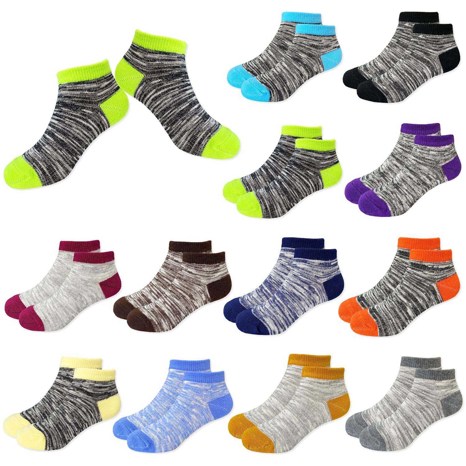 Jamegio Ankle Athletic Socks 12 Pairs Boys Socks Kids Toddler Half Cushion Low Cut socks for Boys Girls Size Age 2-8 Years(2-4T)
