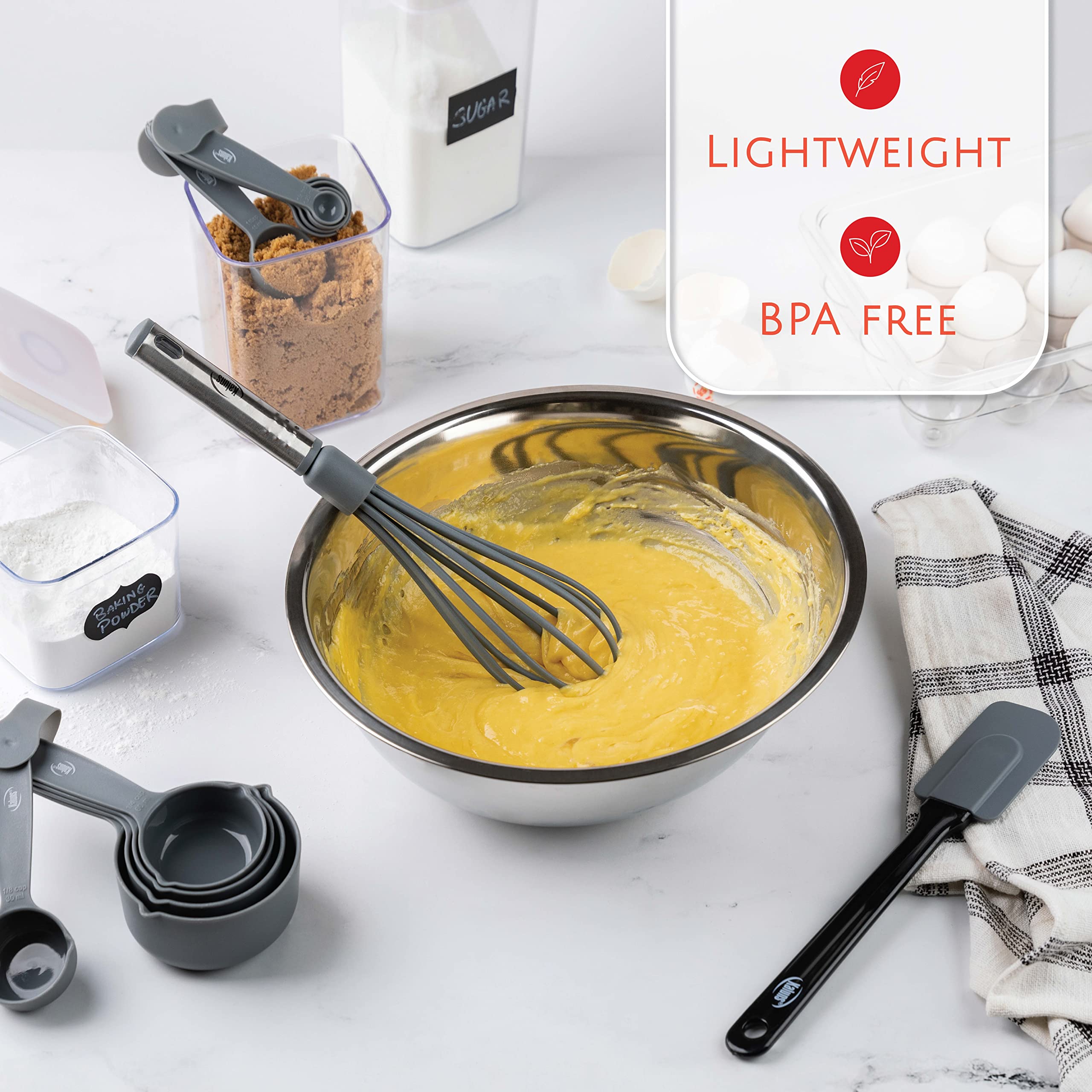 Set di utensili da cucina, set di 35 utensili da cucina, antiaderenti e resistenti al calore, in nylon e acciaio inox, set di spatole in silicone – gadget da cucina essenziali per la casa, accessori
