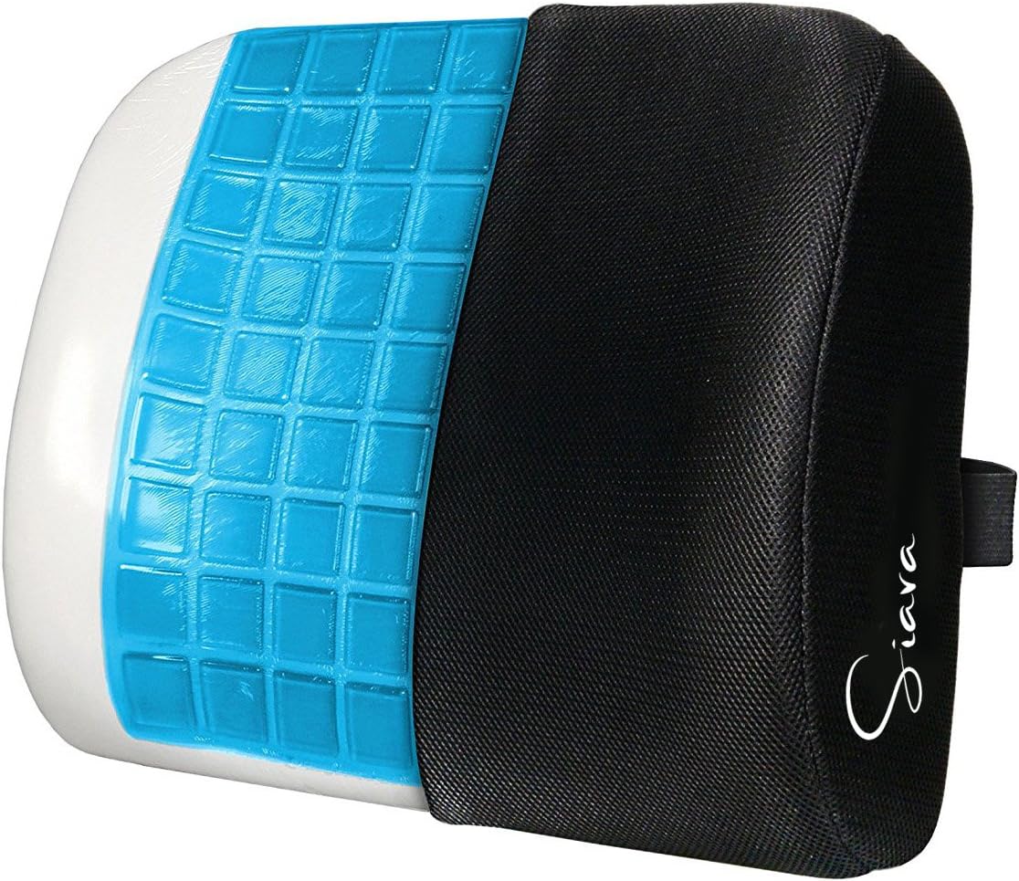 Siava Orthopaedic Lumbar Support, Lordosis Cushion and Back Pillow with Cooling Gel Layer, Encourages Orthopedically Correct Seating Position in the Office, Car and When Travelling