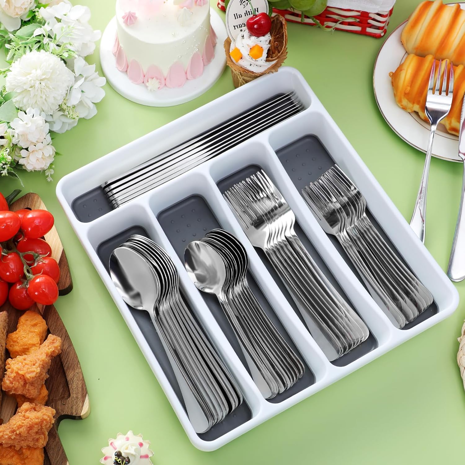 Uiifan 51 Pieces Silverware Set with Organizer, Flatware for 10 Stainless Steel Cutlery Kitchen Utensil Sets Service Forks Spoons and Knives Tableware Eating Utensils for Home Restaurant