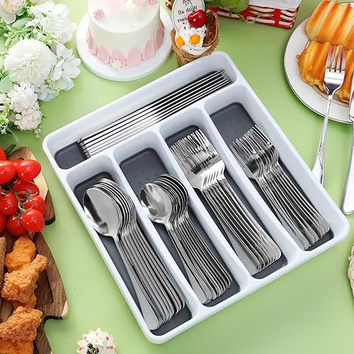 Miniatura 4 de Uiifan Juego de cubiertos de 51 piezas con organizador, cubiertos para 10 cubiertos de acero inoxidable, juegos de utensilios de cocina, tenedores,