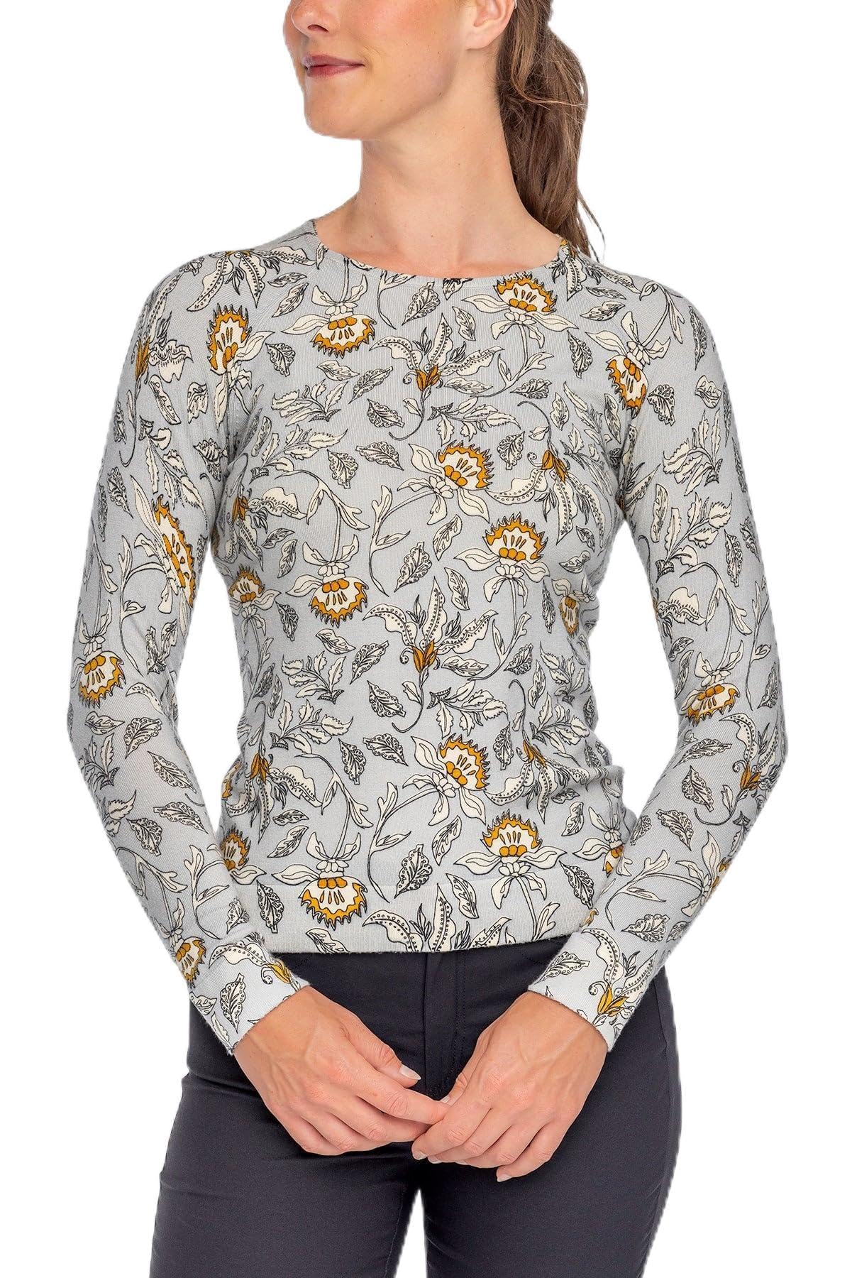 Kastel Denmark Womens Long Sleeve Print Crewneck Sweater UPF 50 Soft Lightweight Knit Pullover