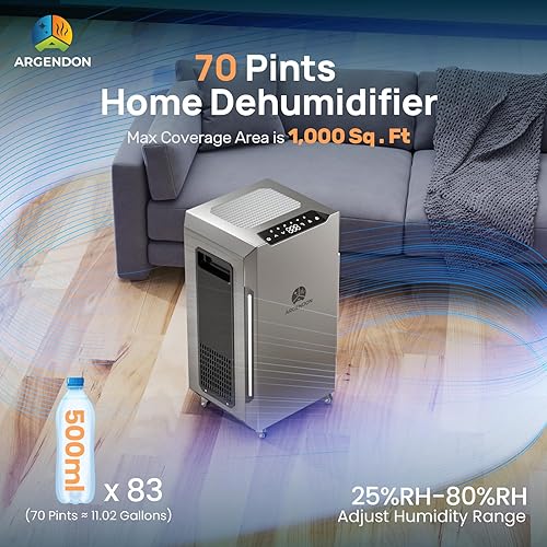 Miniatura 5 de ARGENDON Deshumidificador Energy Star de 70 PPD para sótano, deshumidificador comercial con bomba y manguera de drenaje, control de humedad y