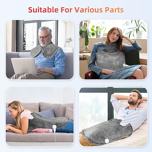 Miniatura 4 de COMFIER Almohadilla térmica para cuello y hombro, almohadilla térmica ponderada portátil, almohadilla térmica de cuello y hombros para aliviar el