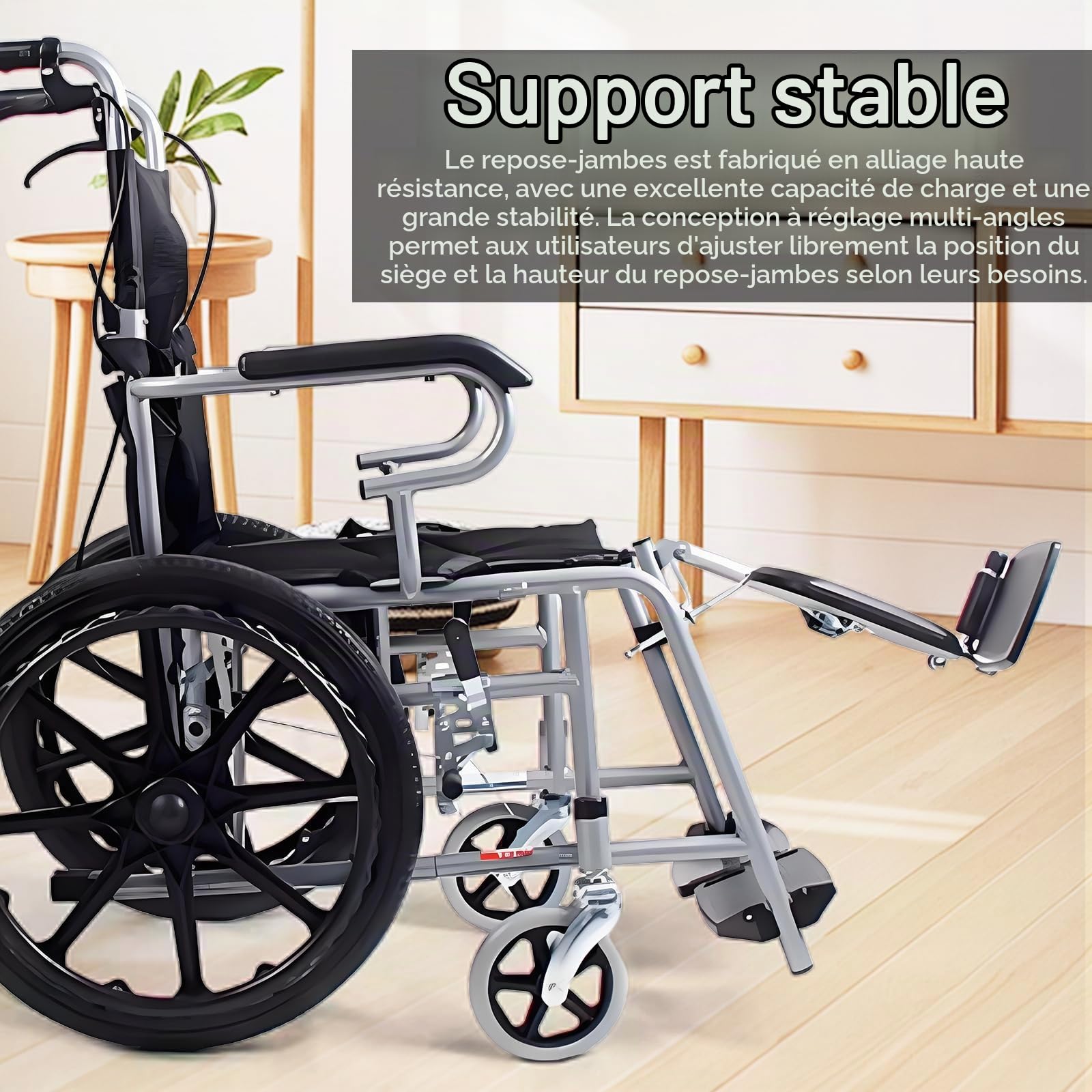 Repose-Jambes Relevables Pour Fauteuils Roulants Universel Fauteuil Roulant éLéVateur De Jambes Avec Repose-Pieds 100 Kg Support 90° à 180° De D'Angle RéGlable Pour Personnes (gauche)