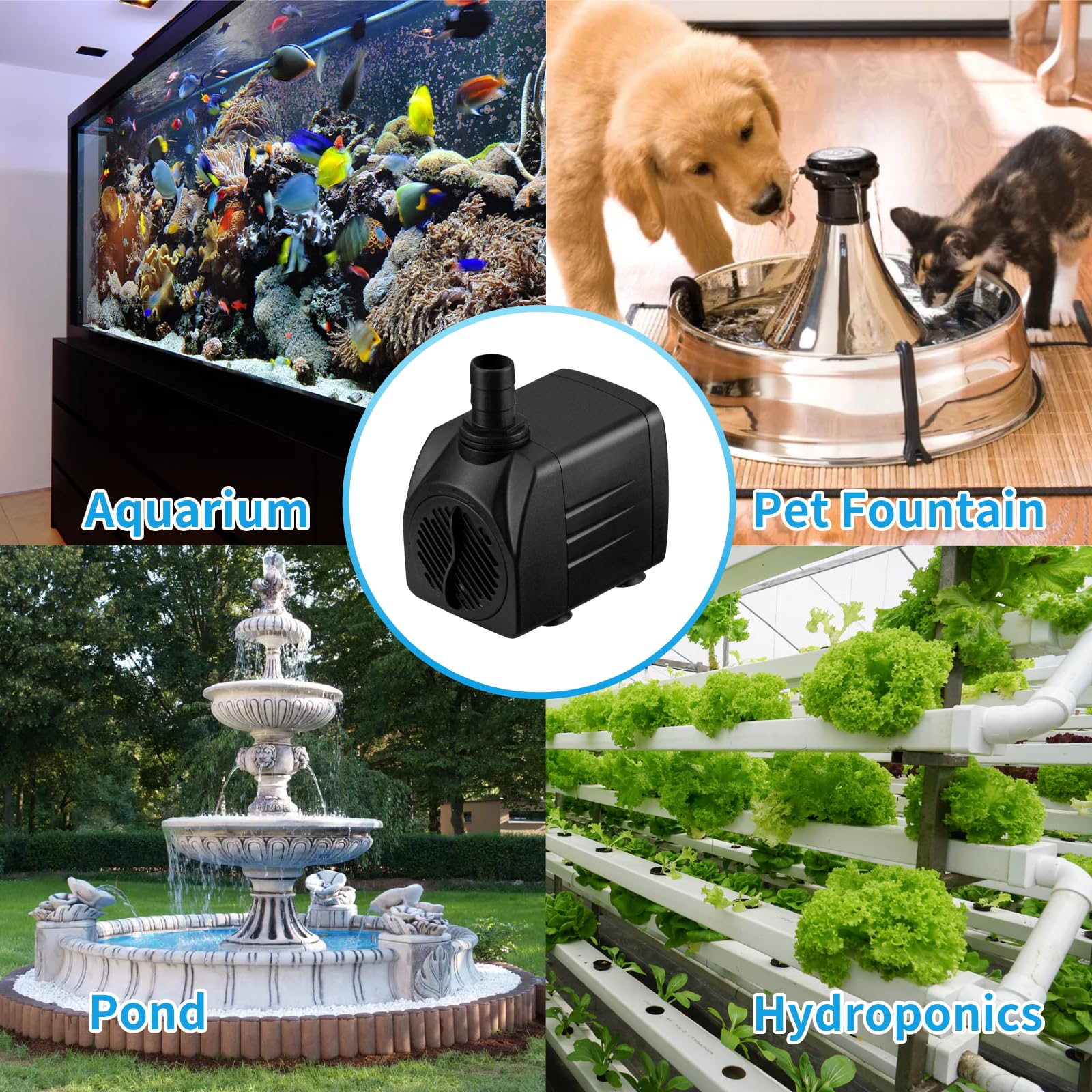 Bomba de Agua 25W 1800L/H 220V Mini Bomba de Acuario, Bomba Ajustable con 3 Boquilla y Cable de Alimentación, Bomba Sumergible Jardín Fuente de Estanque