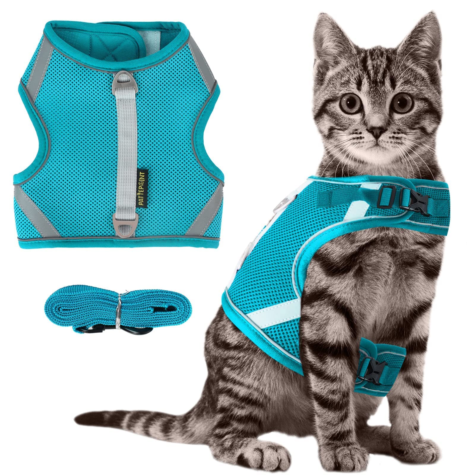 Arnes Gato Anti-Escape, Ajustable Arnés para Gato, Tiras Reflectantes de Borde Completo Que Brindan Protección para Gatos Que Caminan de Noche (XS, Verde)