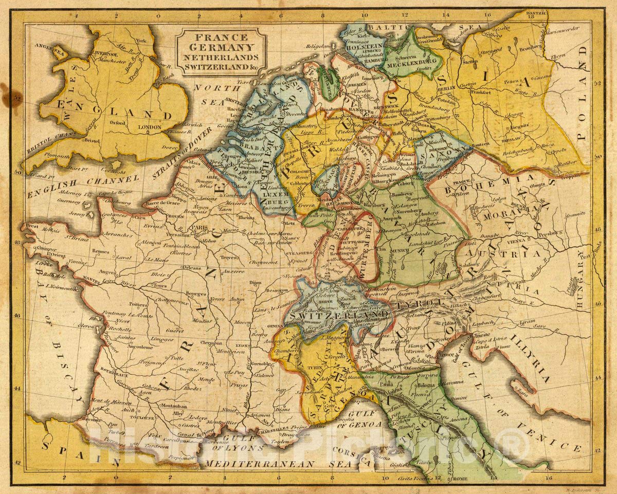 Amazon.com: Historic Map : France, Germany, Netherlands