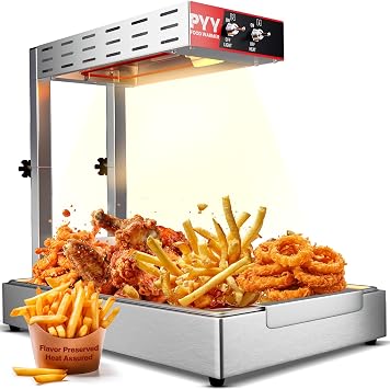 PYY French Fry Warmer - Commercial Food Heat Lamp Chip Warmer, Adjustable Height 15.4"-18.5" Food Warmer Temp 86F-156F Countertop Freestanding Food Truck Restaurant Buffet