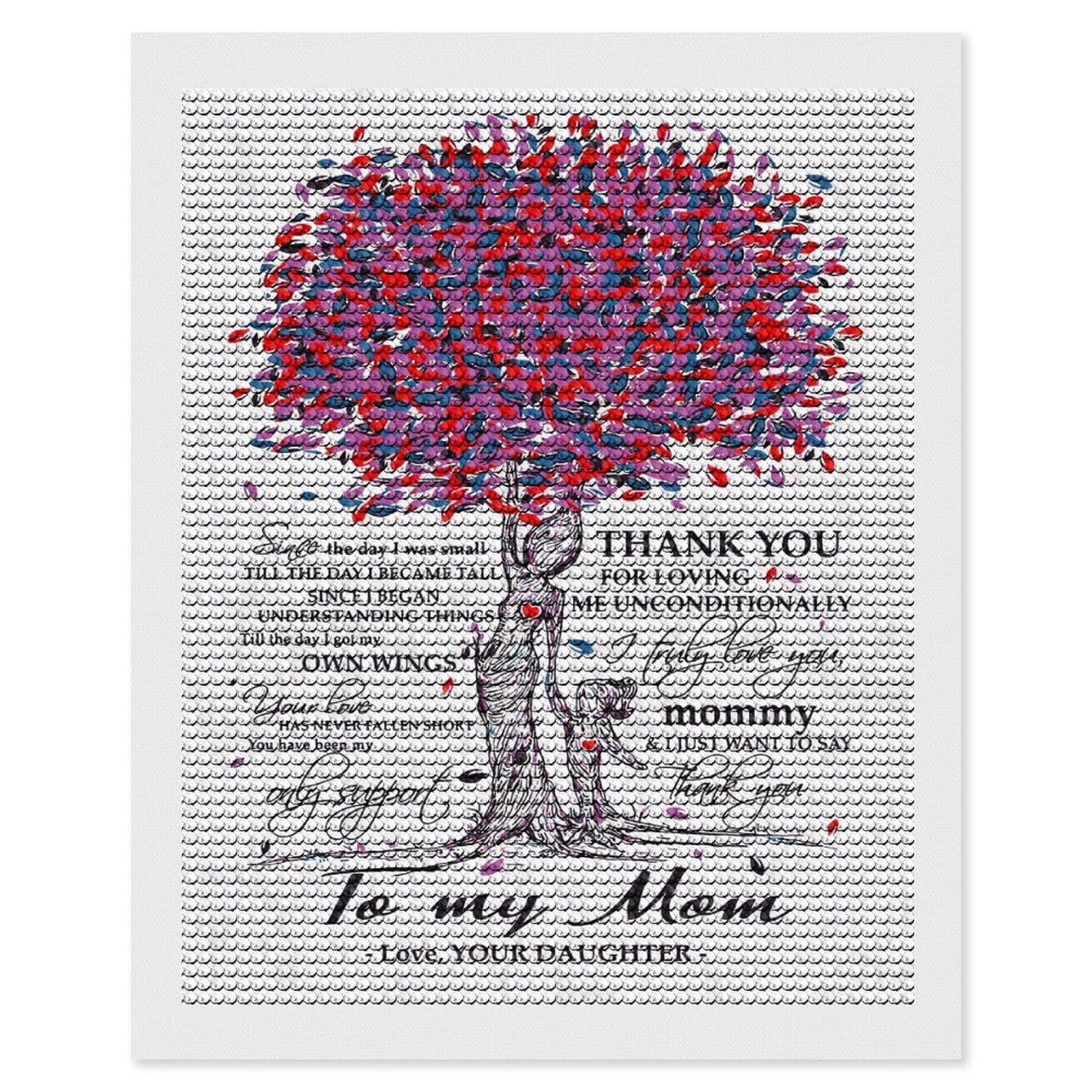 Junmoney to My Mom Love Daughter Diamond Painting Canvas Set 16"x20", with Tool Kit, Easy to Enjoy, Home Wall Decor, Thoughtful Handmade Gift