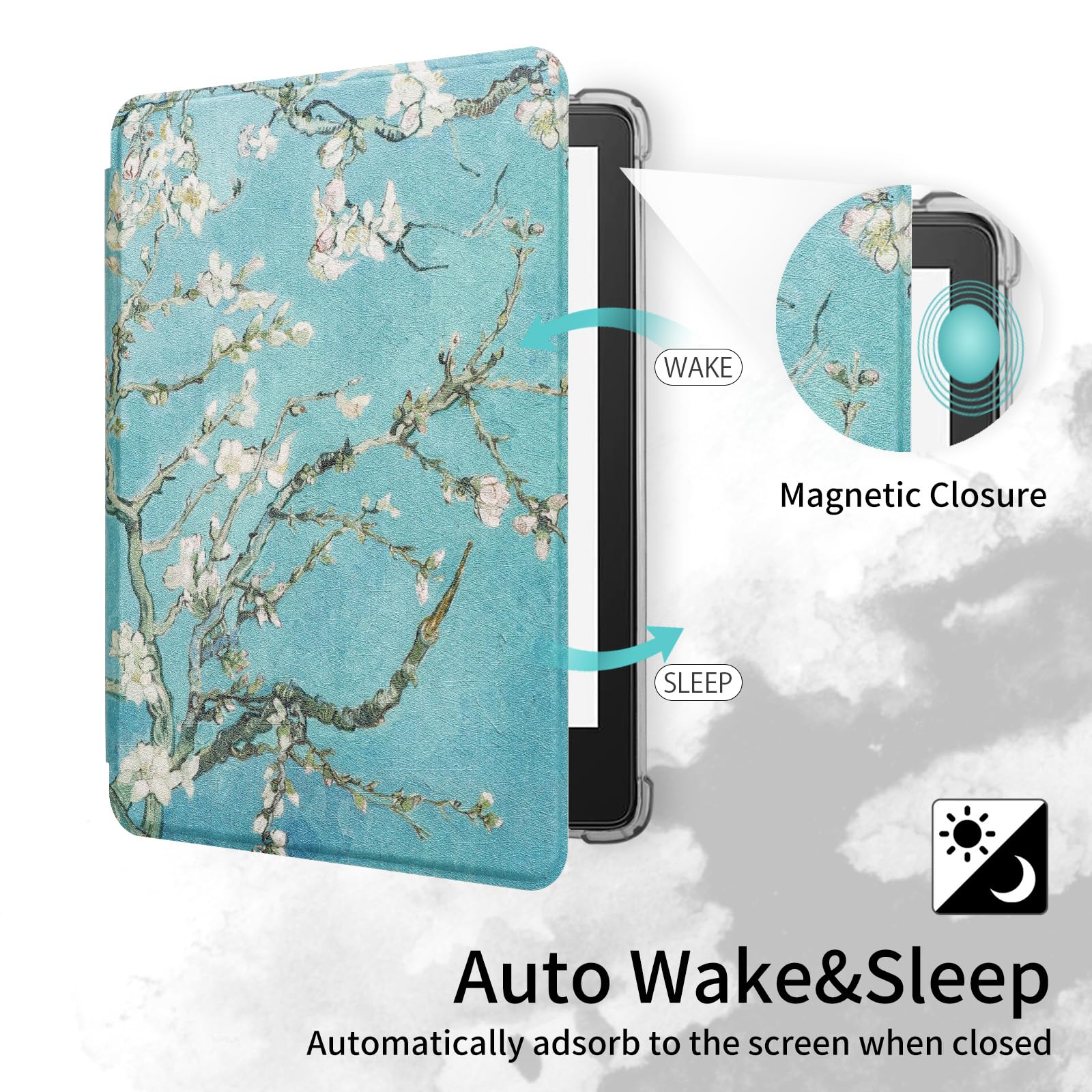 WALNEW Custodia per Kindle Paperwhite di 11a generazione 2021 e Signature Edition, custodia in pelle PU per Kindle da 6,8 pollici, cover posteriore flessibile e trasparente con funzione di