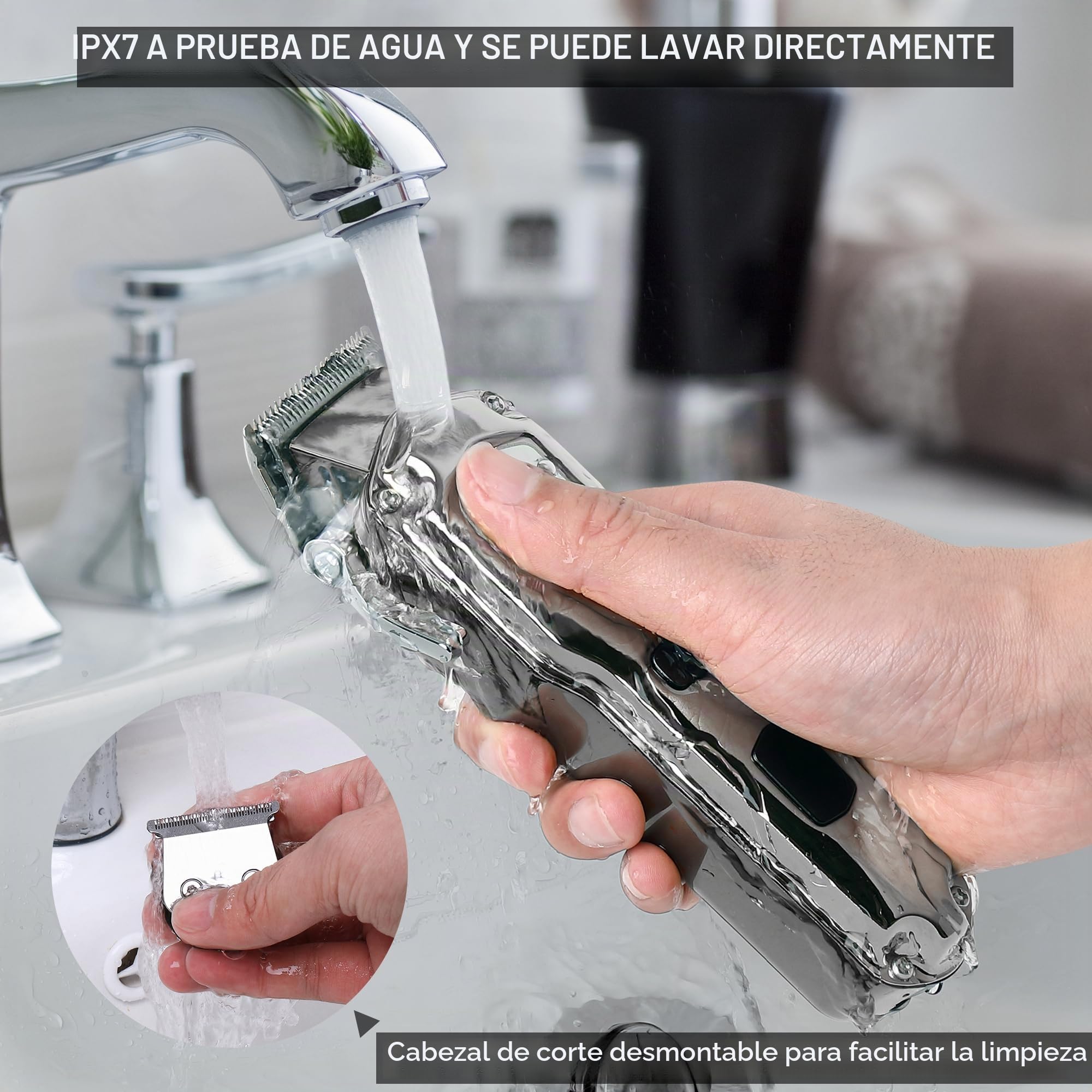 Hatteker Cortapelos Profesional Hombre Maquina de Cortar pelo Sin Cable Kit de Cortadora de pelo con Tijeras Cuchilla en T Extraíble Cortabarbas Maquina de afeitar Impermeable Cortapelo Largo (Plata)