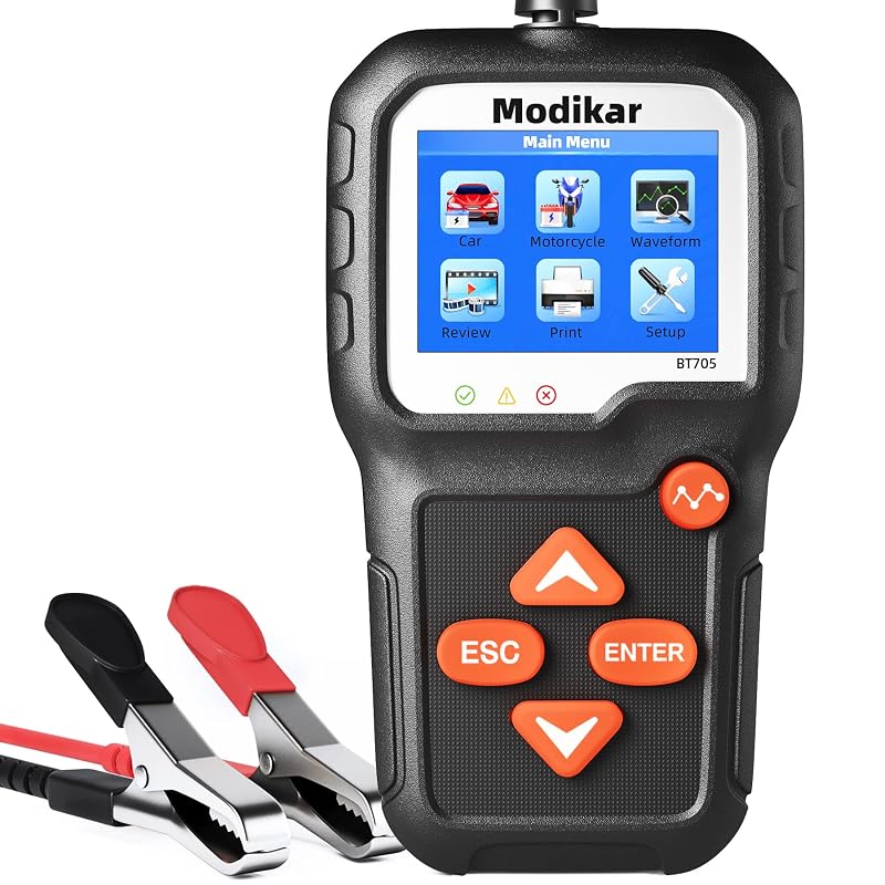 Testador de Bateria Automotiva Modikar BT705 6 V e 12 V, 100 a 2.000 CCA, Teste de Alternador e Sistema de Partida