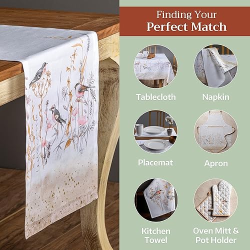 Miniatura 6 de Maison d' Hermine - Camino de mesa de 100% algodón, para decoración de mesa, comedor, casa, boda, bufé, flores de prado, beige (una capa),