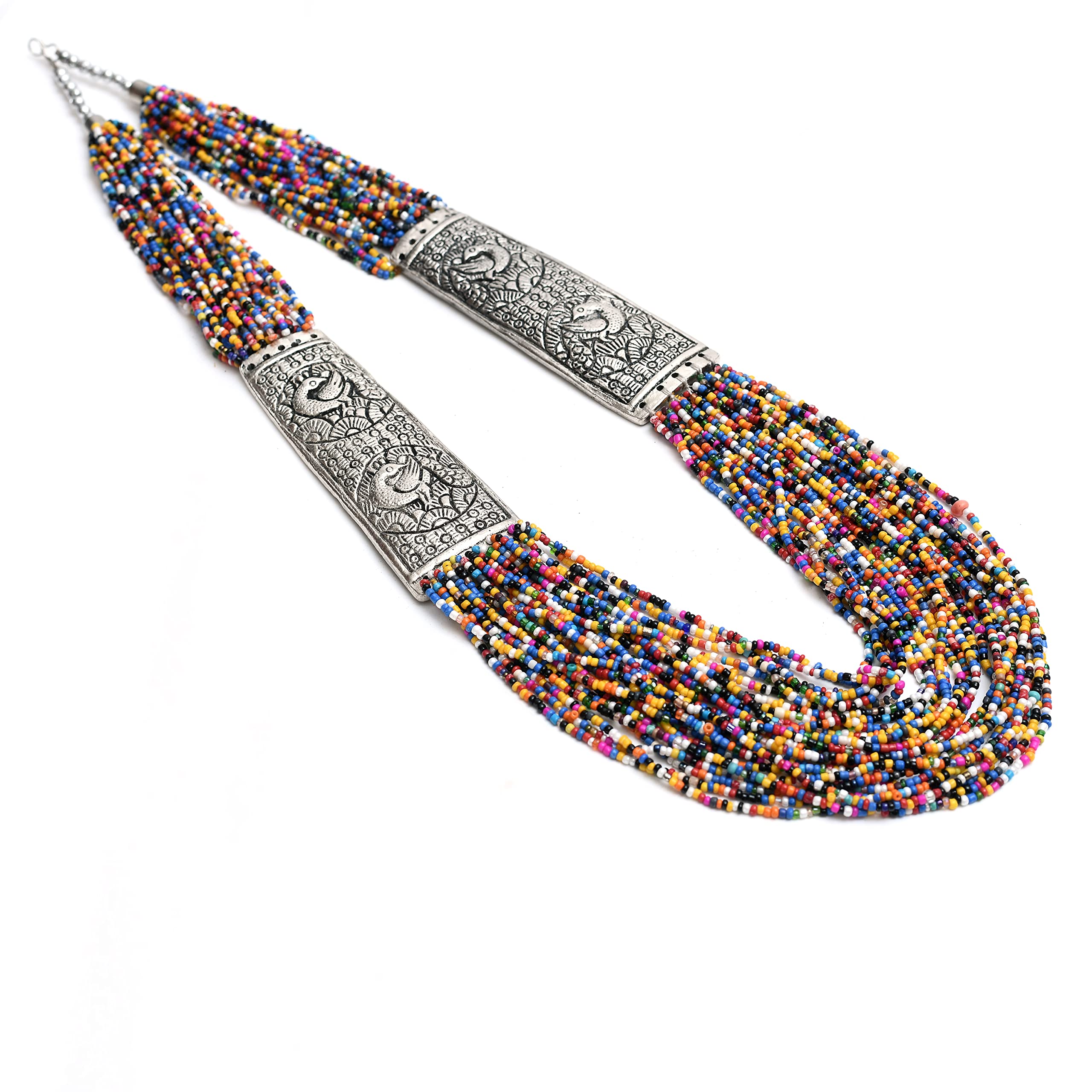 JOHARKAMAL Oxidised Brass Finish Multi Beaded Statement Long Necklace For Women (Silver), MOE_JKMS_001 (B0BRJKJ42N) Amazon Price History, Amazon Price Tracker