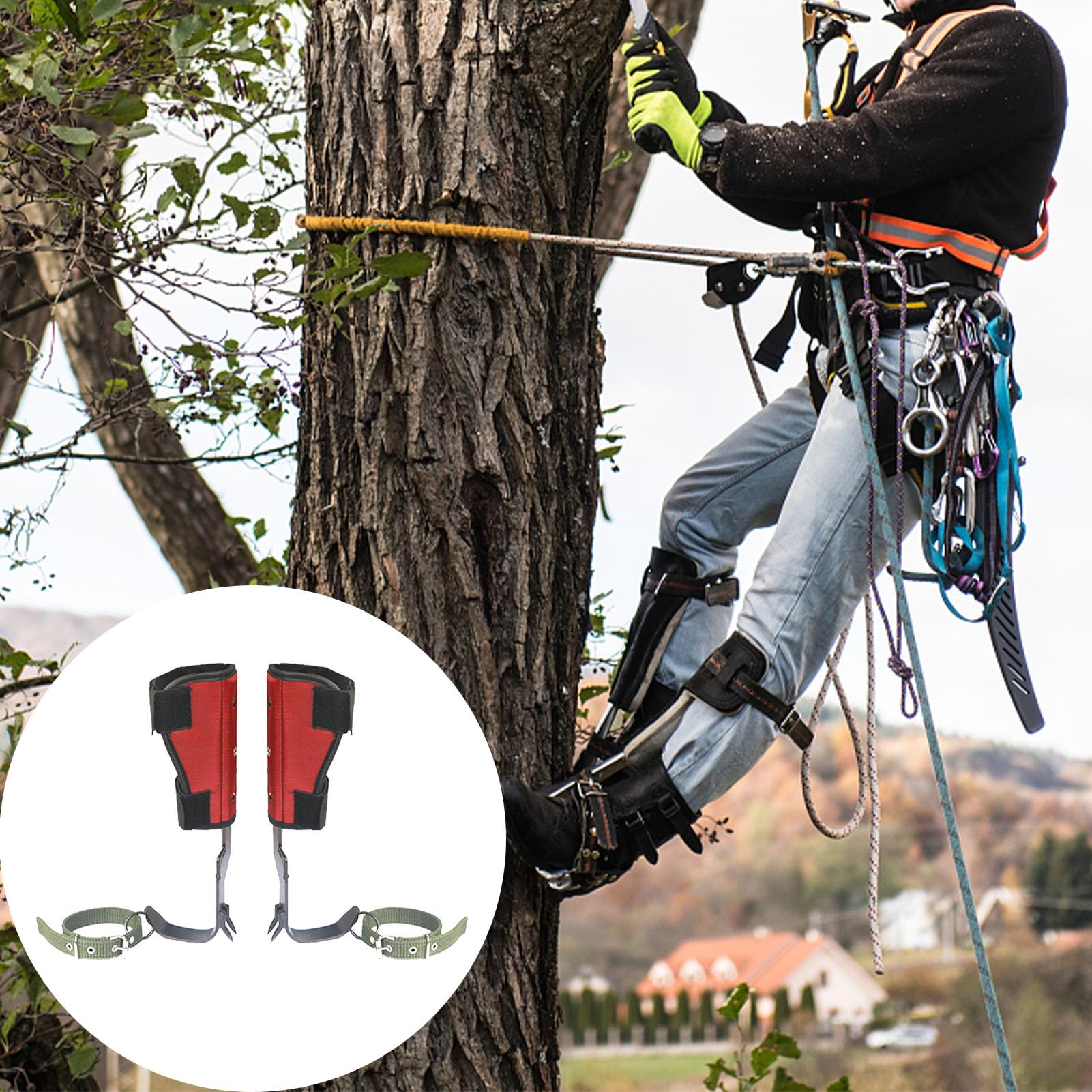 Kletterspitzen,Baumkletterspikes Stange für Baumarbeiten, Jagen, Obstpflücken - Verstellbare Kletterbaumspitzen mit Schuhen, Stiefeln, Stahlpedal