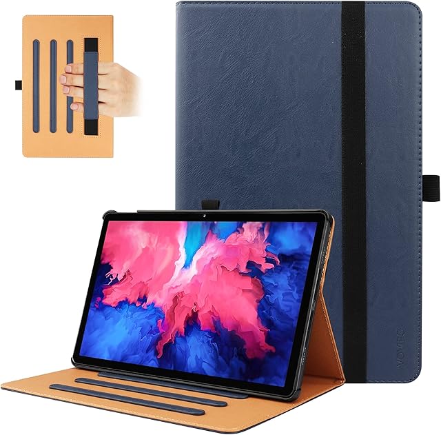 VOVIPO Lenovo Tab P11 Plus 11inch Case Cover,Multi-Viewing Angels PU Leather Stand Folio Case with Handstrap for Lenovo Tab P11 Plus 11" TB-J607F 2021/Lenovo Tab P11 TB-J606F TB-J606X 2020-Navy