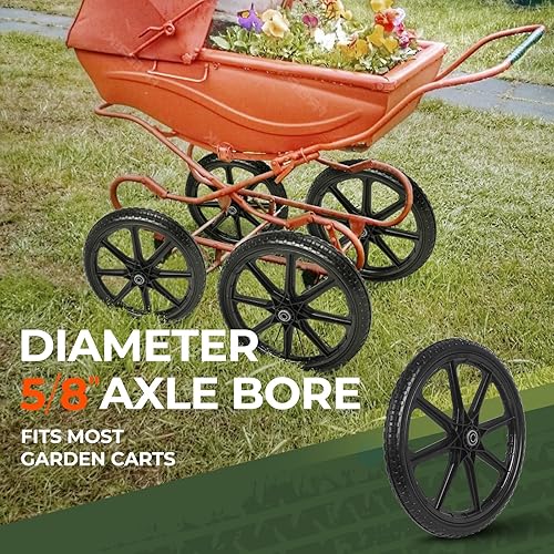 Miniatura 4 de 2 neumáticos planos de 20 pulgadas, ruedas de poliuretano no infladas, neumático de 20 x 2 pulgadas con rodamiento, cubo para carretilla, carros,