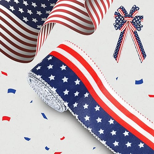 FUNTE 1 rollo de cinta patriótica roja, blanca y azul, cinta de bandera estadounidense de 2.5 pulgadas, cinta para el 4 de julio con cable para el