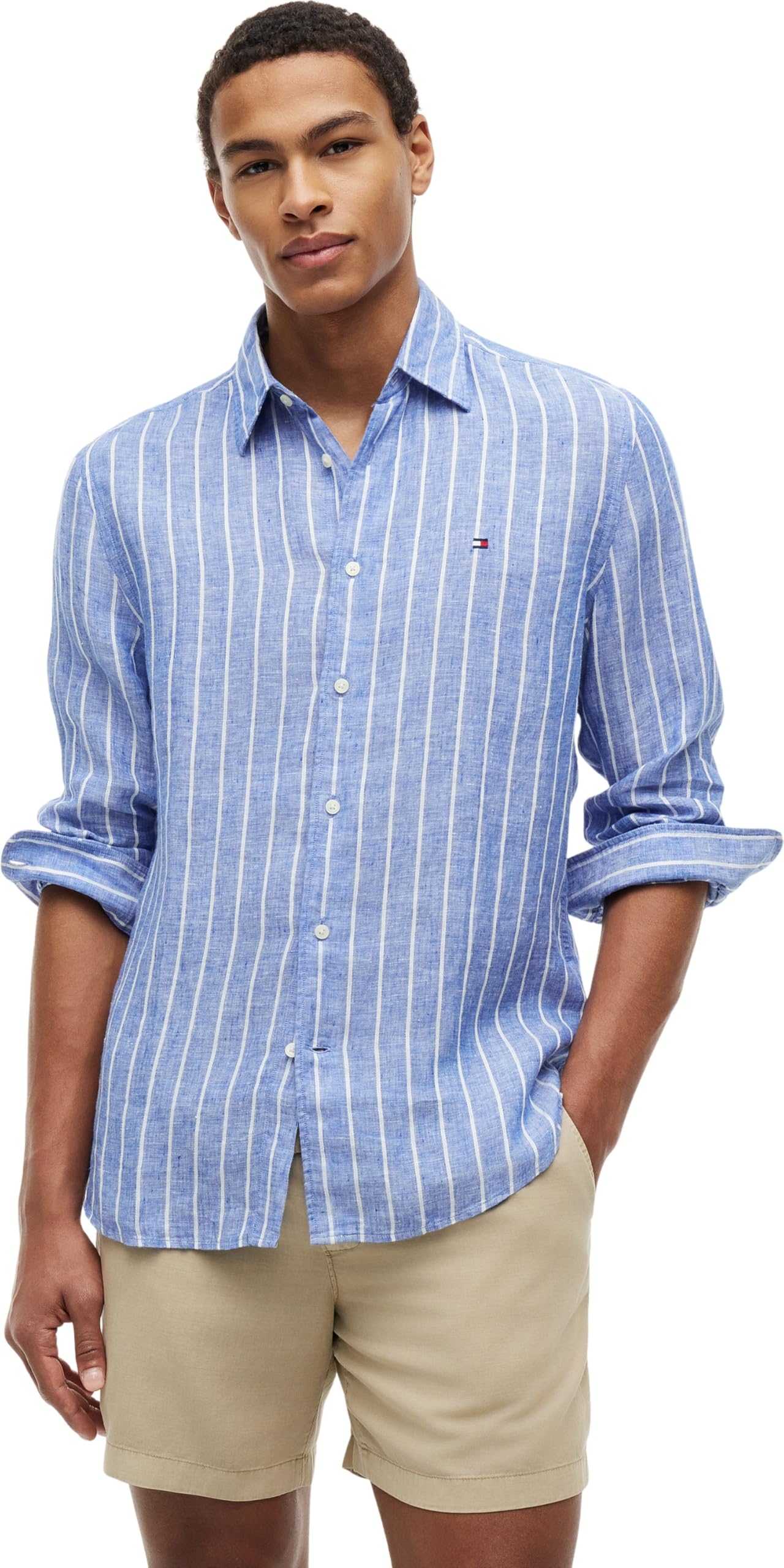 Tommy Hilfiger Linen Textured STP RF Shirt Mw0mw43312 Camicia L/S Uomo (Pacco da 1)