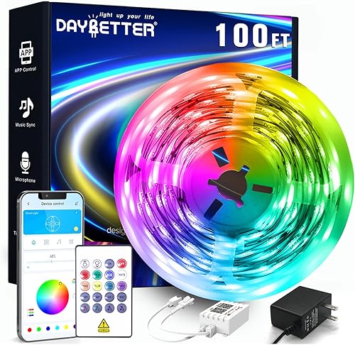 Miniatura 9 de DAYBETTER - Tiras de luces LED inteligentes con control remoto de aplicación, 5050 RGB para dormitorio, sincronización de música, cambio