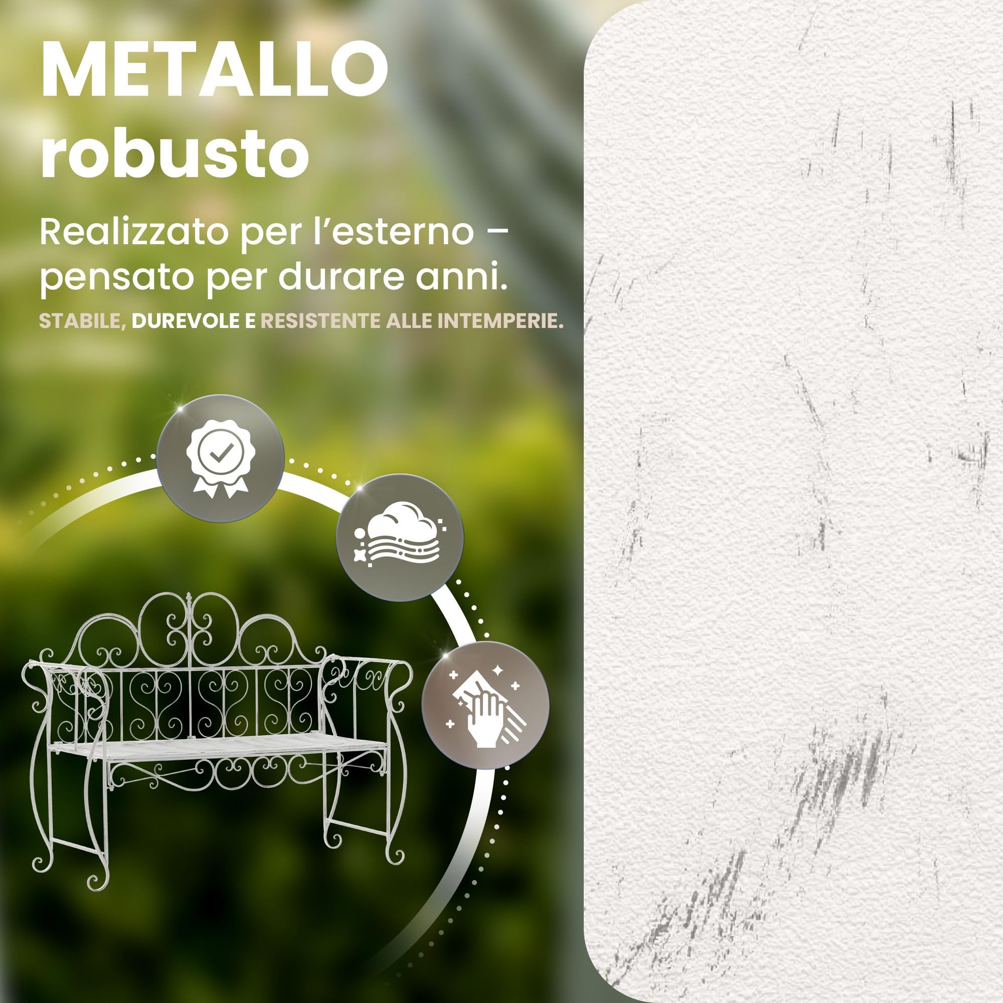 CLP Panchina da Giardino Minna, panchina in Metallo Stile Liberty Romantico con braccioli, Giardino, terrazza e Balcone, Portata 180 kg, Colore:Antico Bianco