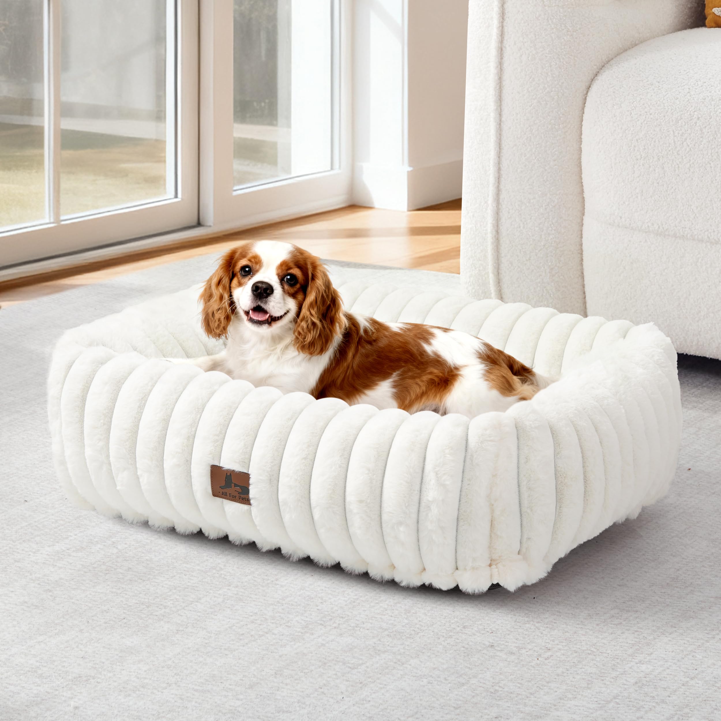 Warmrest Washable Dog Bed for Small Medium Dogs - Rectangle Orthopedic Corduroy Fleece Pet Bed with Removable Cover