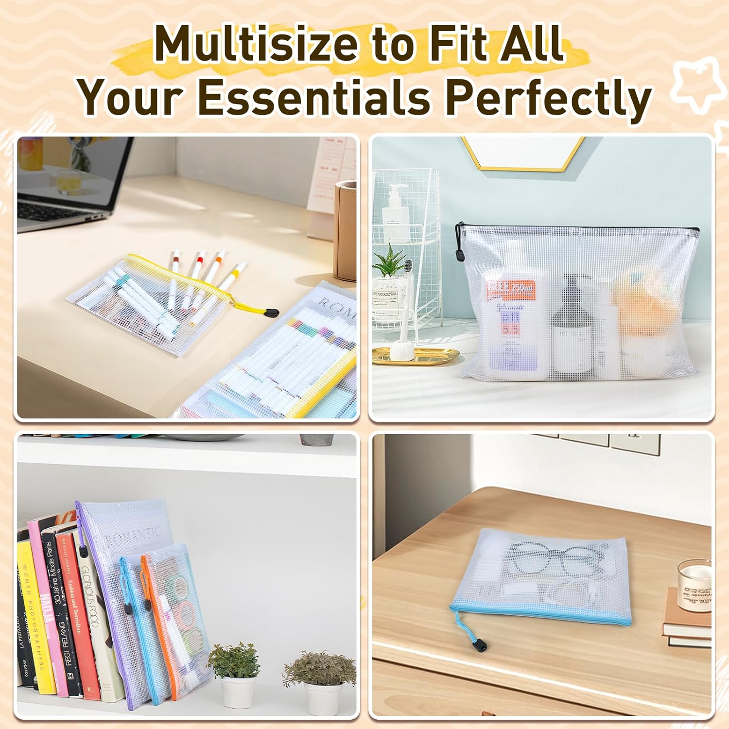 26pcs Mesh Zipper Pouch Bags, 8 Sizes Plastic Zippered Storage Bags for Organizing, Clear Pouches with Zipper, Waterproof Mesh Pouch for Office School Supplies, Home Organize, Travel Storage - Image 6