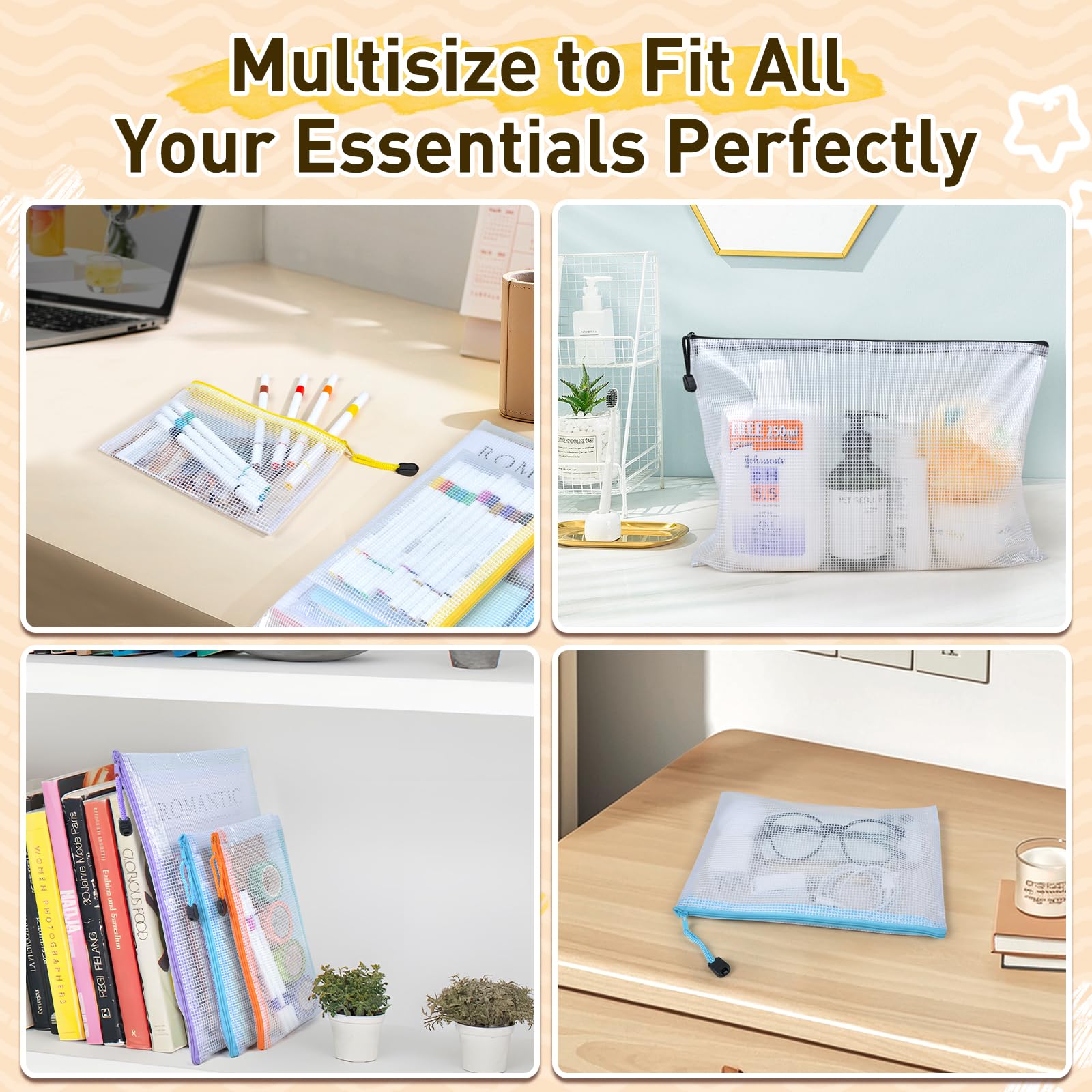 26pcs Mesh Zipper Pouch Bags 8 Sizes Plastic Zippered Storage Bags for Organizing Clear Pouches with Zipper Waterproof — view 6