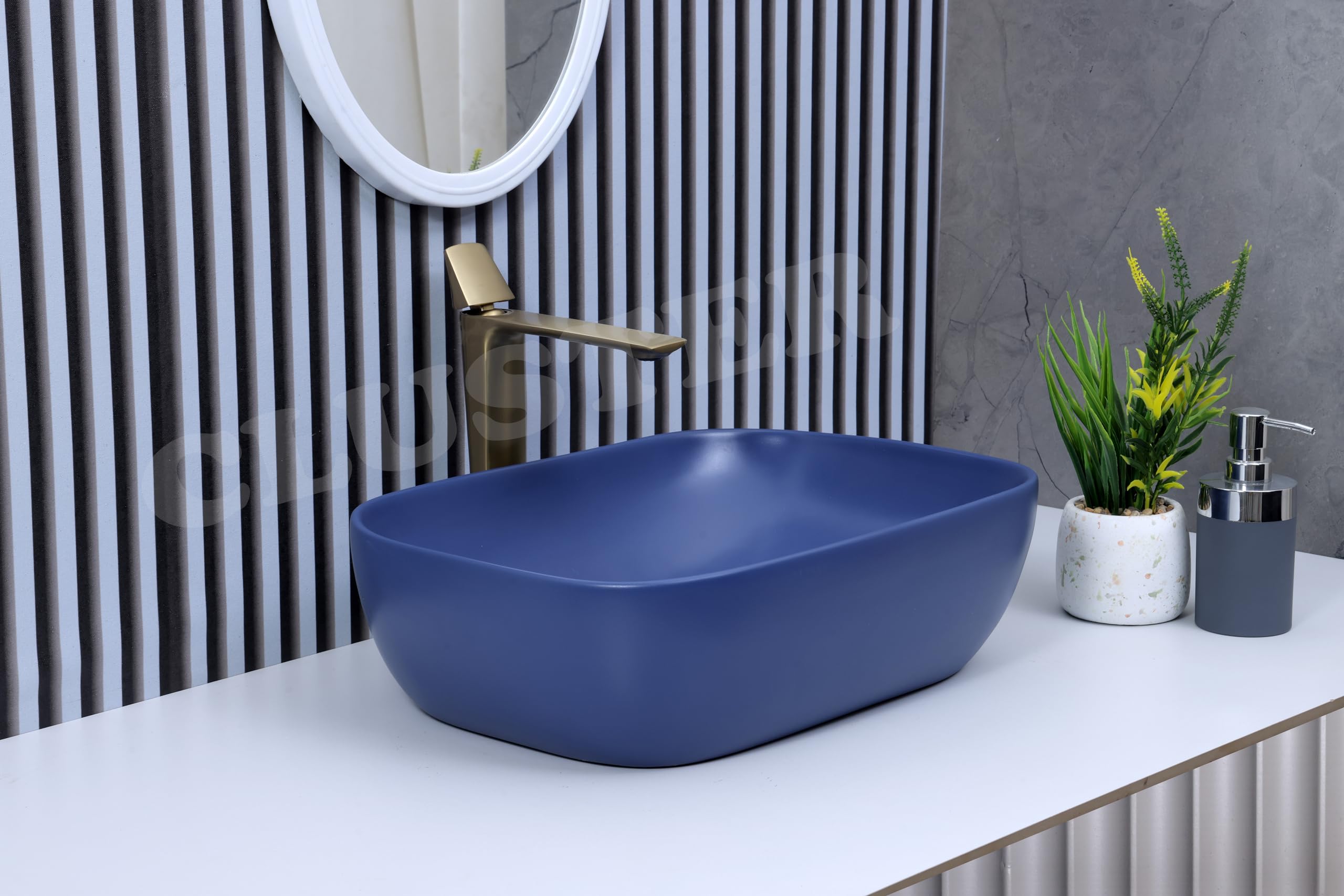 CLUSTER Designer Table Top Wash Basin For Bathroom | Countertop Bathroom Sink | Ceramic Bathroom Basin | Over Counter Wash Basin for Hotel, Resturent (18 x 13 x 5 Inch) (Blue) (B0D4J4HSL8) Amazon Price History, Amazon Price Tracker