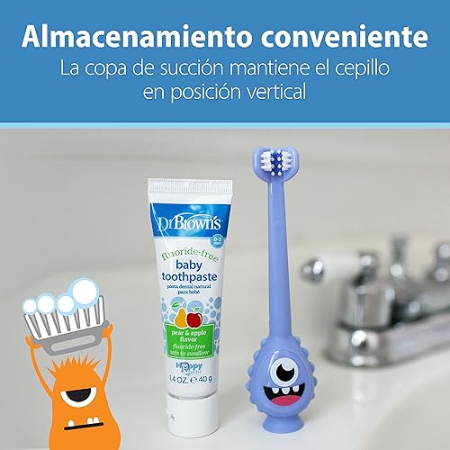 Miniatura 28 de Dr. Brown's ToothScrubber - Juego de cepillos de dientes para niños pequeños, monstruo con pasta de dientes sabor fresa Paquete de 2, juego
