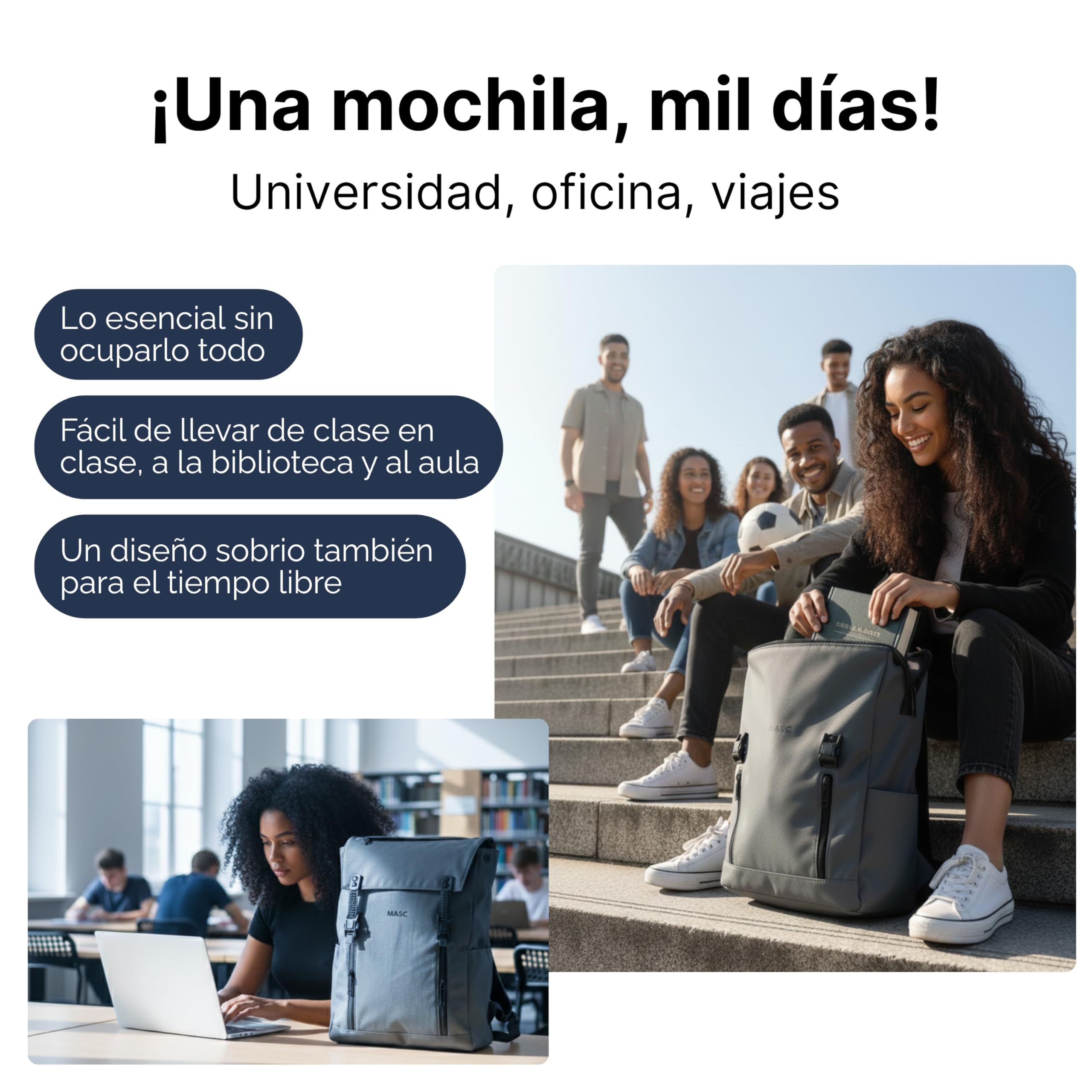 Mochila de Trabajo Impermeable, Mochila para Portátil ideal para la Oficina y la Universidad - Mochila de Viaje de Gran Capacidad 22L