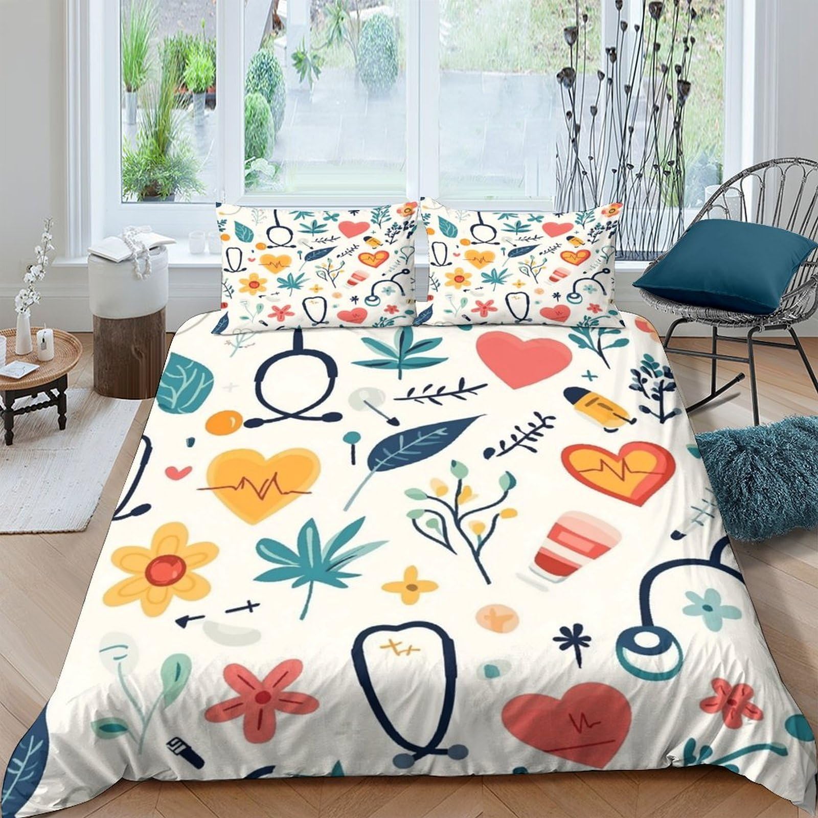3D Printed Botanical Quilt Cover, Microfiber Duvet Cover Hidden Zipper for