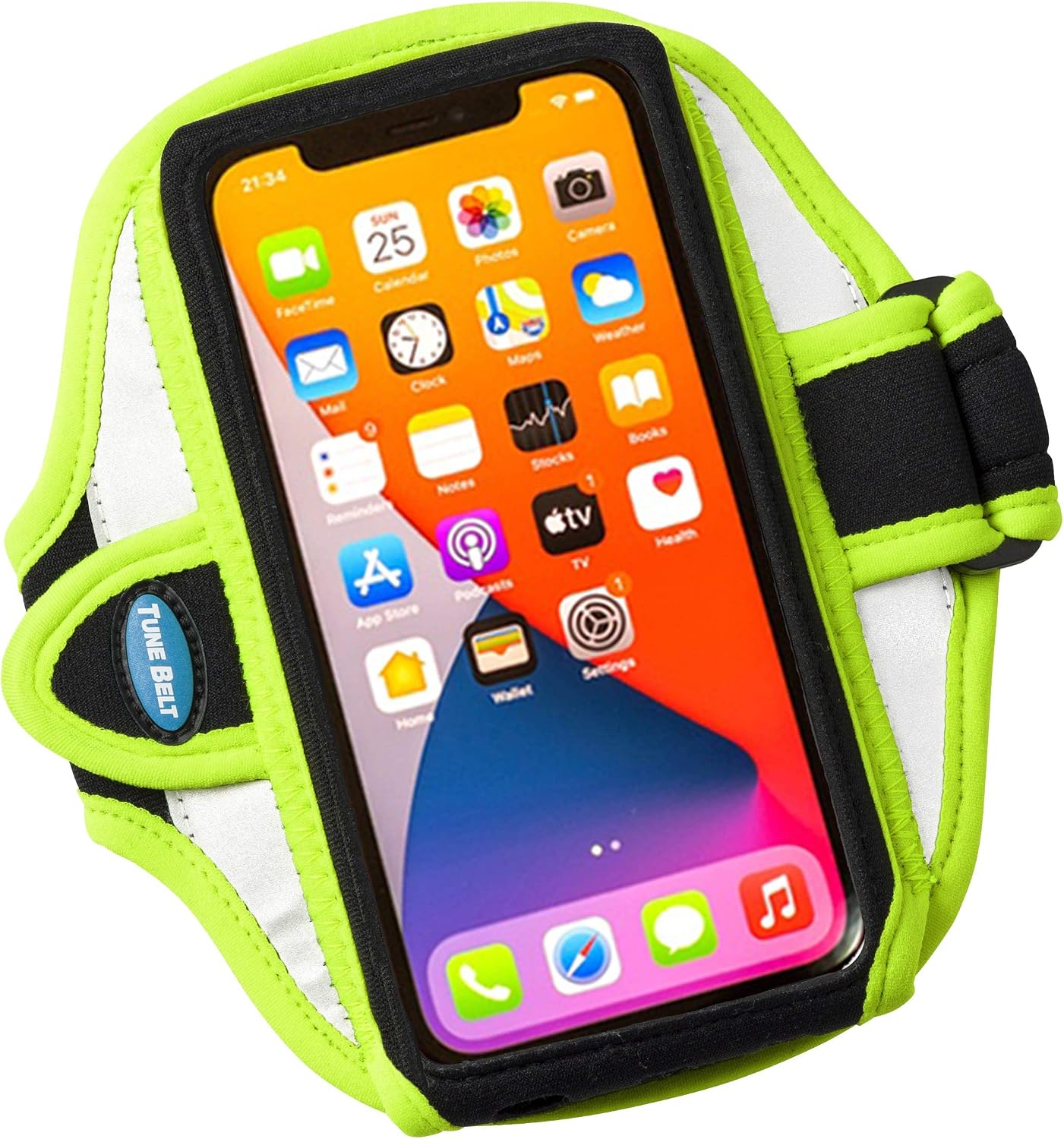 Tune Belt AB91RY Cell Phone Running Armband Holder Case for iPhone 14/14 Pro, 13/13 Pro, 11, 11 Pro Max, Galaxy S22 – Neon Yellow/Ultra Reflective