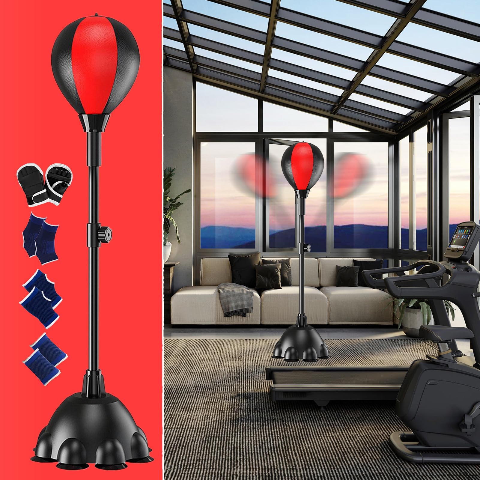 Boxsack Reaktionstrainer Mit Standfuß - Höhenverstellbar 1,1-1,6m | Für Fitness & Anti-Stress